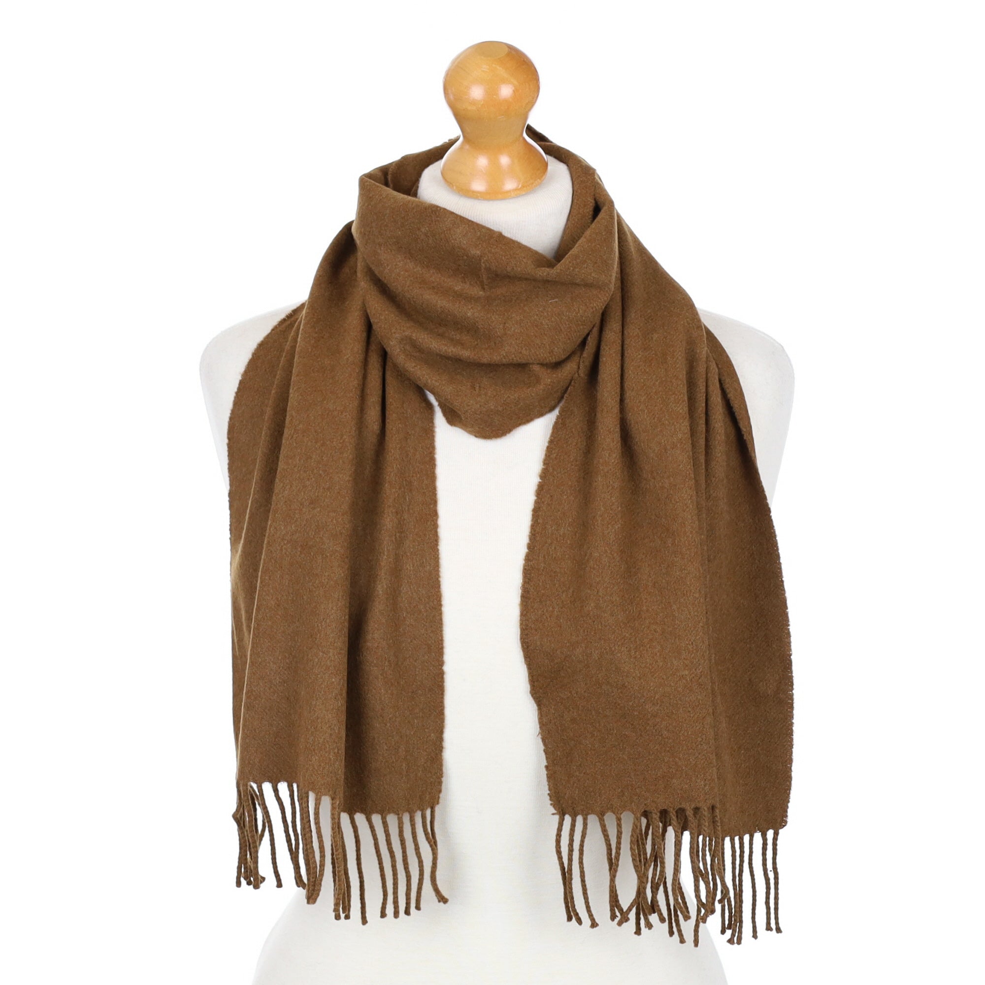 Russet Brown Fringed Cashmere Woven Scarf