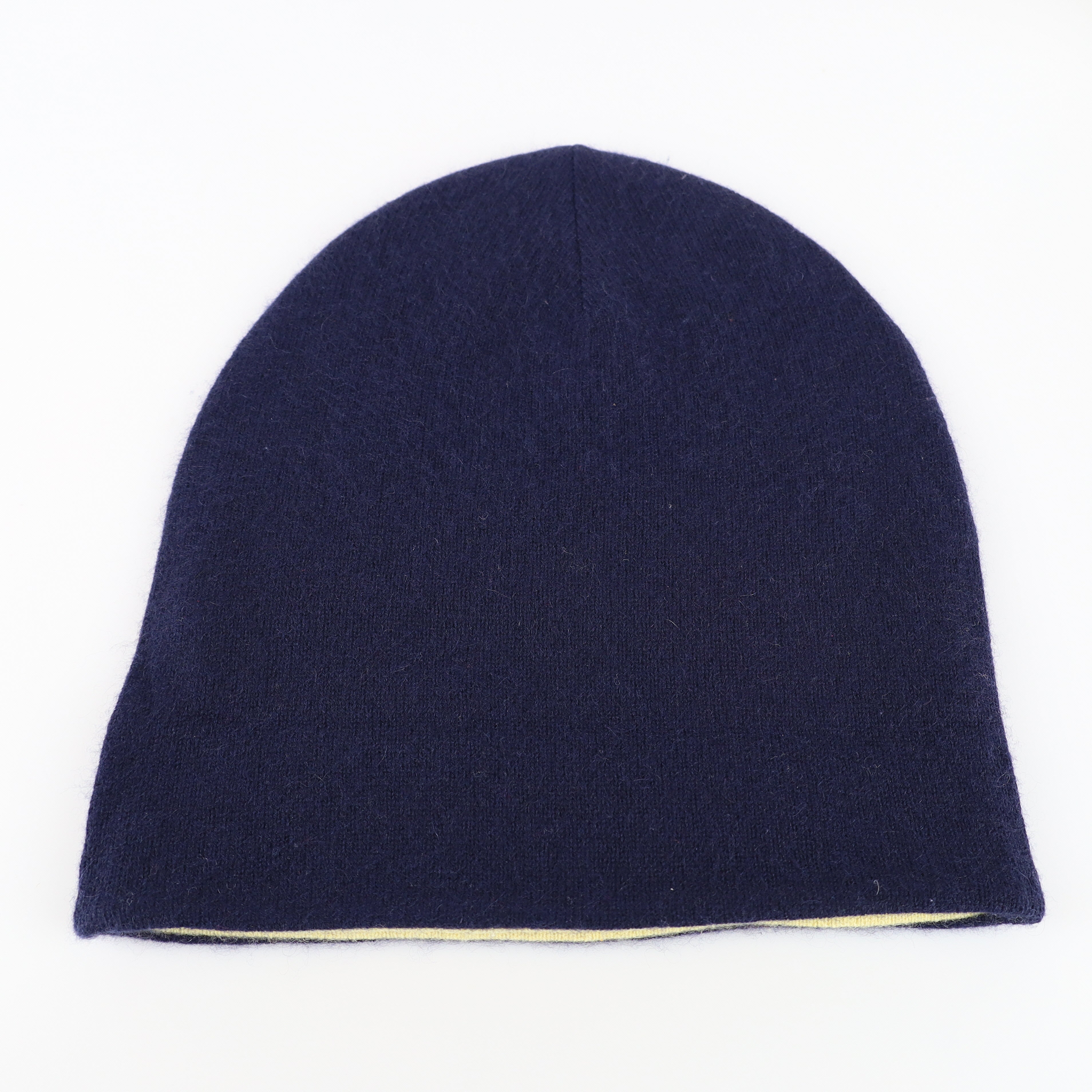 Navy and Primrose Yellow Reversible Cashmere Beanie Hat