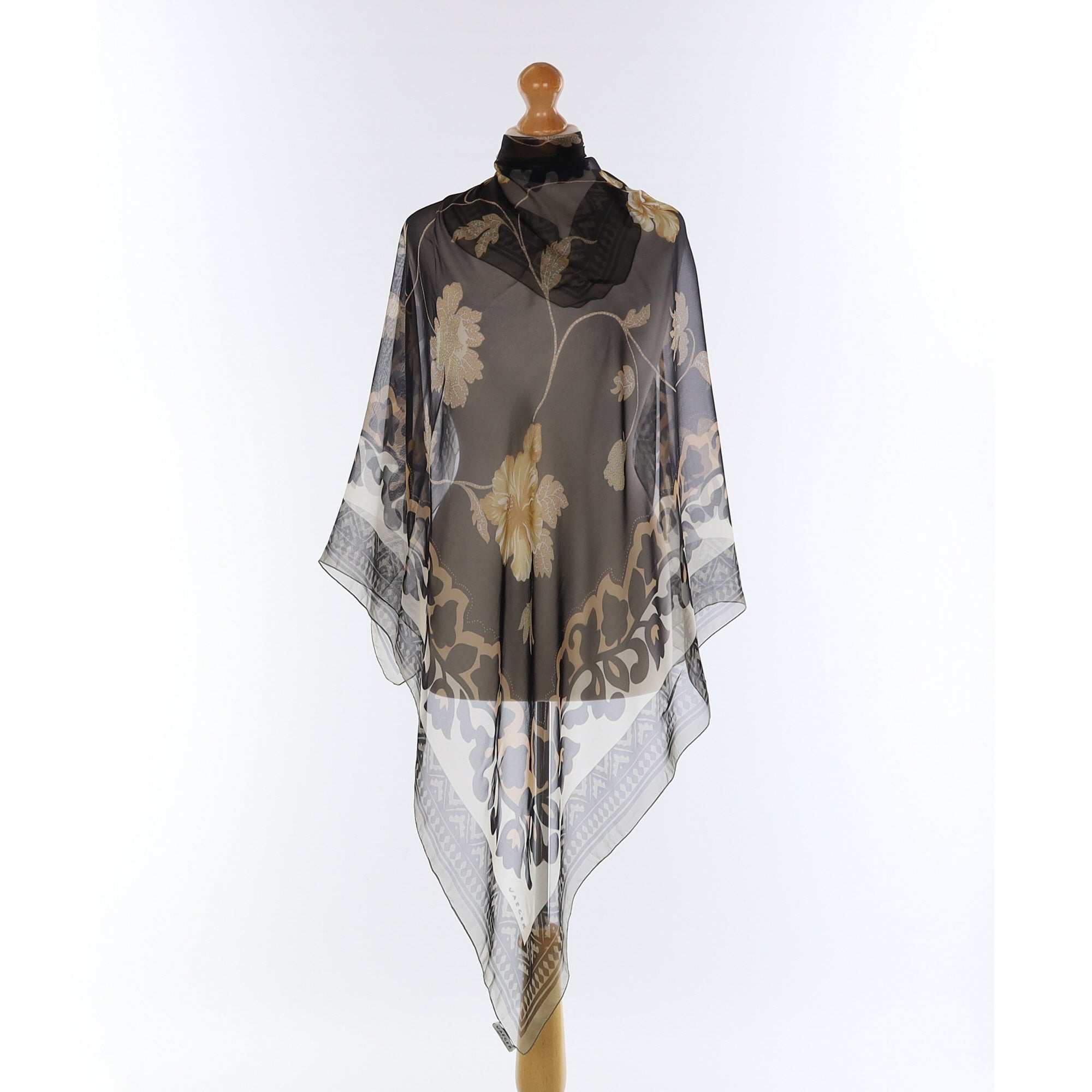 Jaeger Black & Camel Floral Silk Scarf