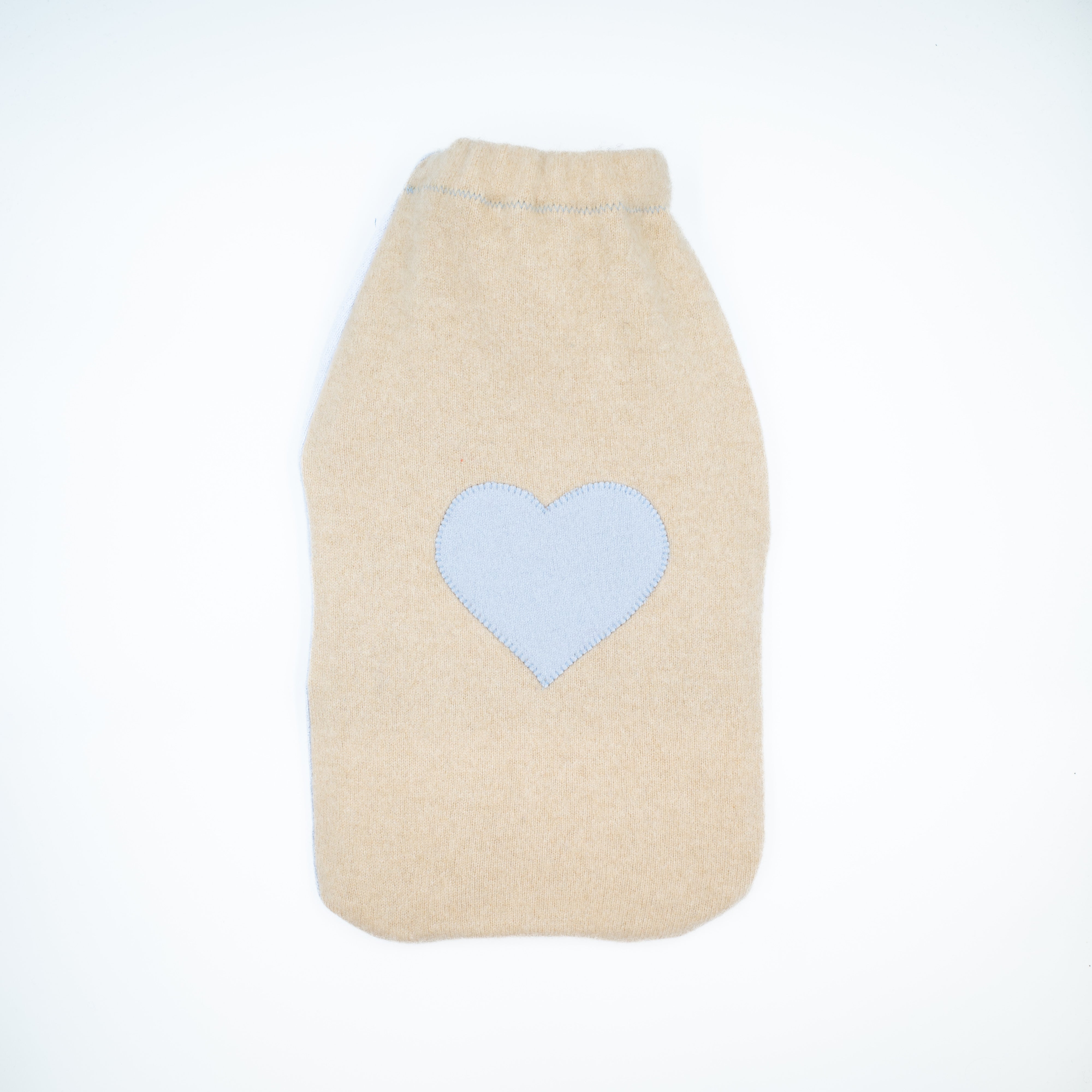Camel and Sky Blue Heart Cashmere Large Hot Water Bottle