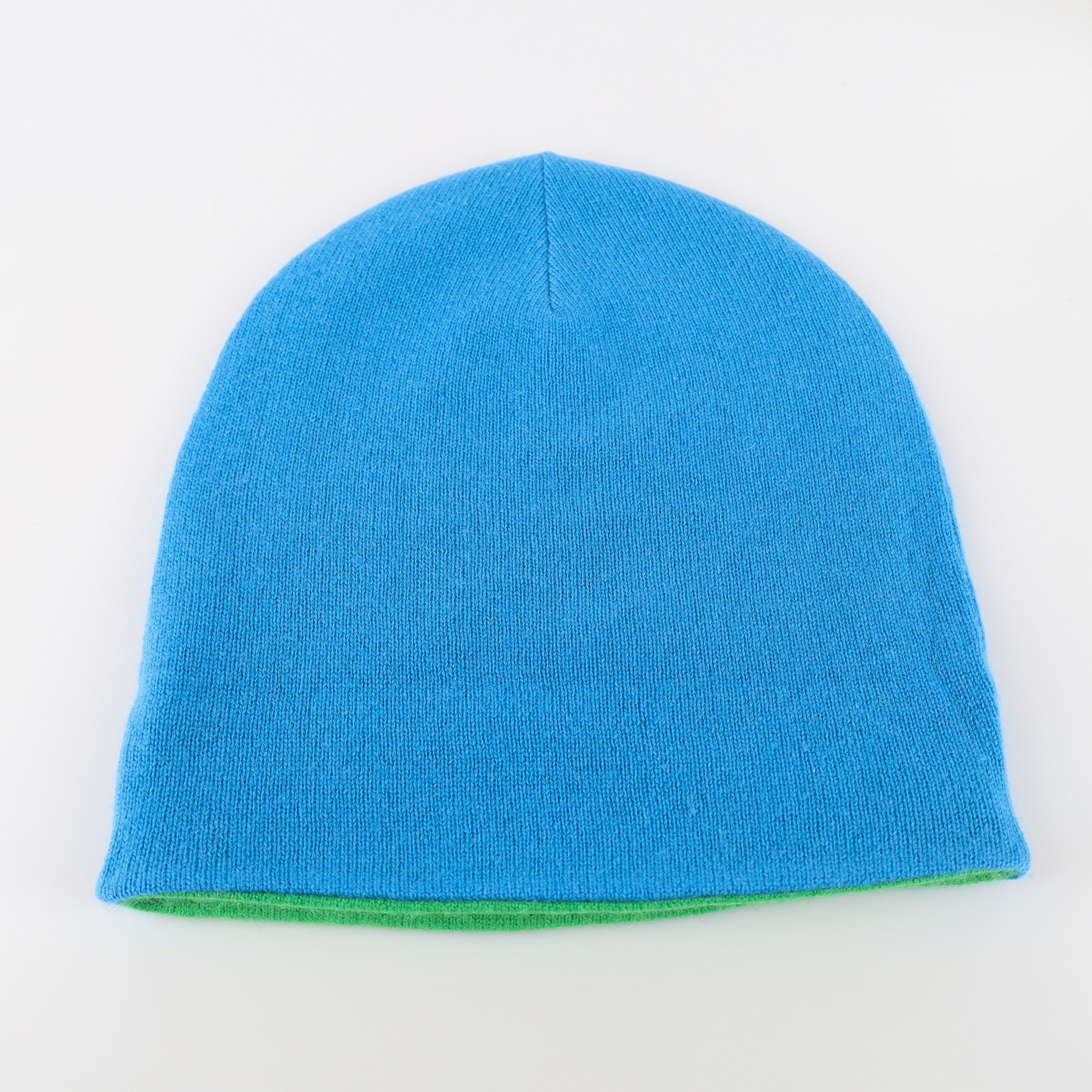 Mediterranean Blue and Green Reversible Cashmere Beanie Hat