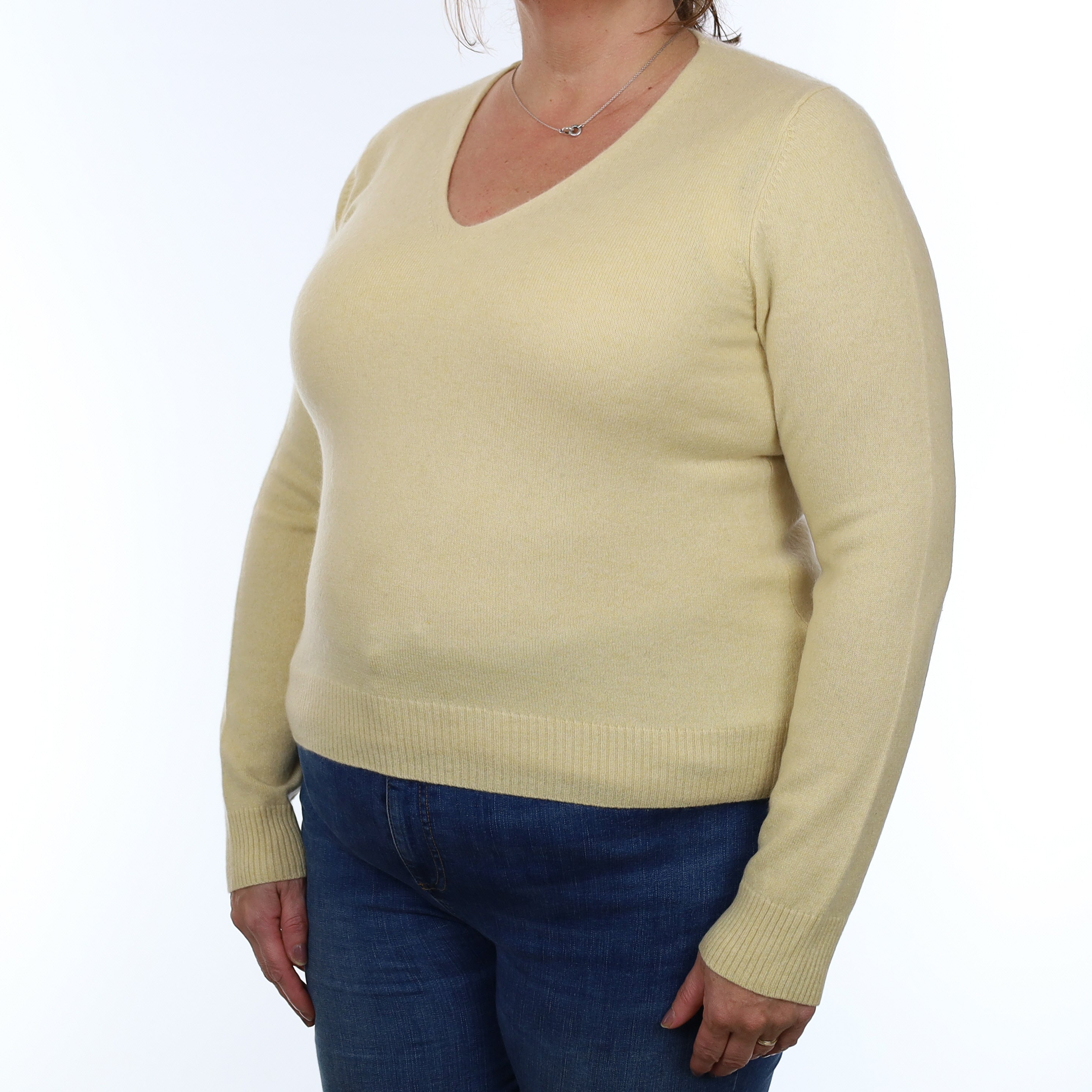 Buttermilk Yellow Cashmere V Neck Jumper Extra Large