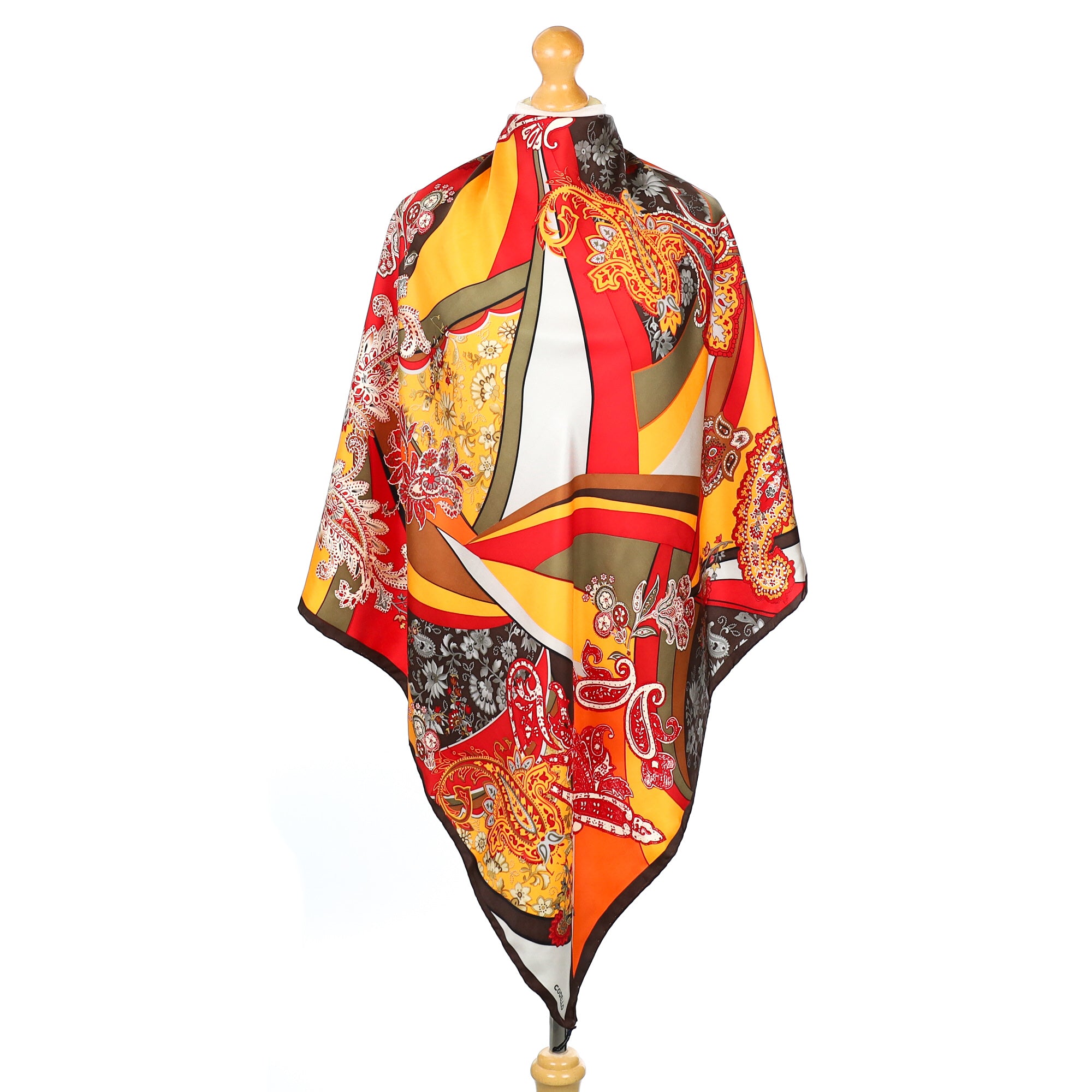 Immaculate Codello Orange, Red and Brown Patterned Silk Scarf