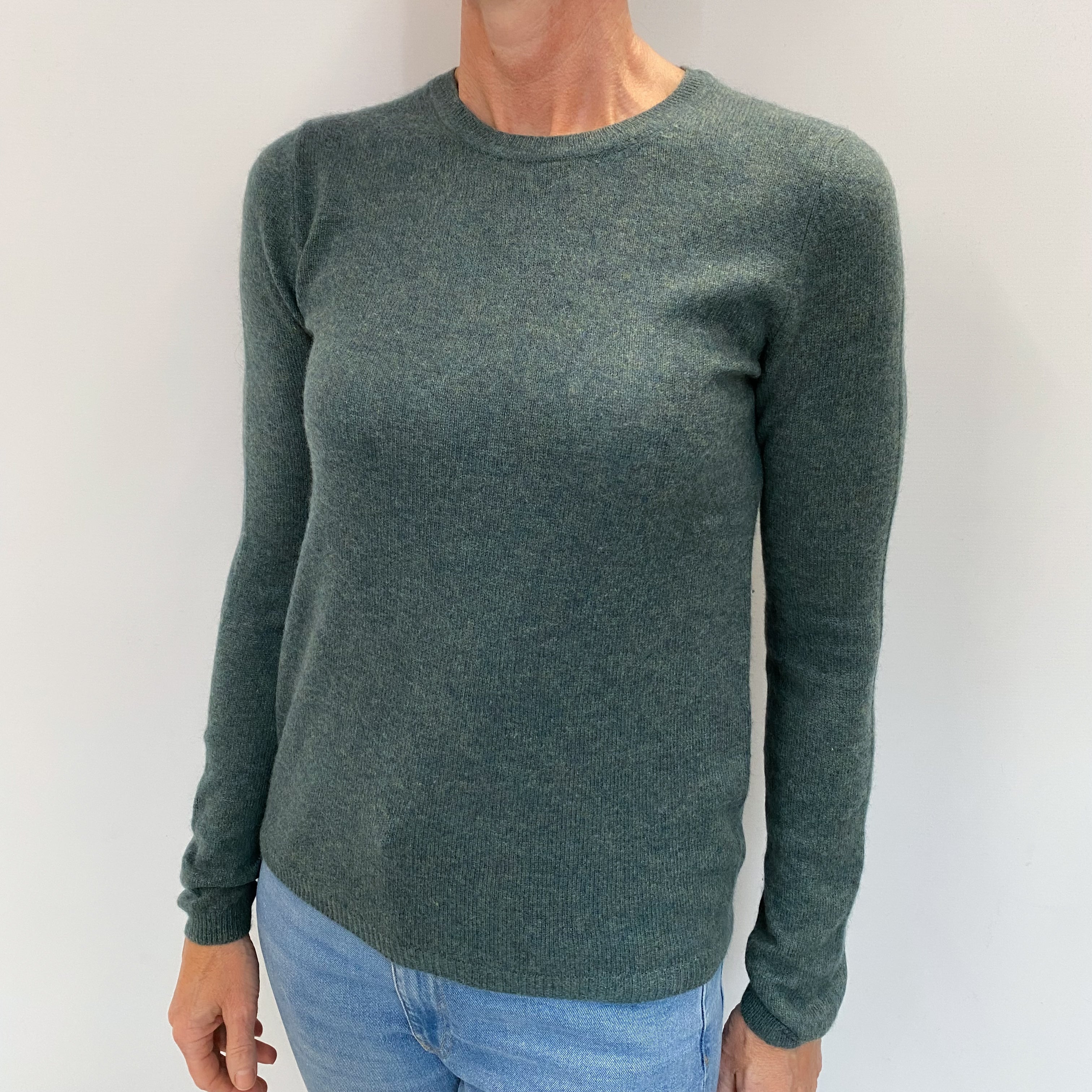 Spruce Green Cashmere Crew Neck Jumper Small