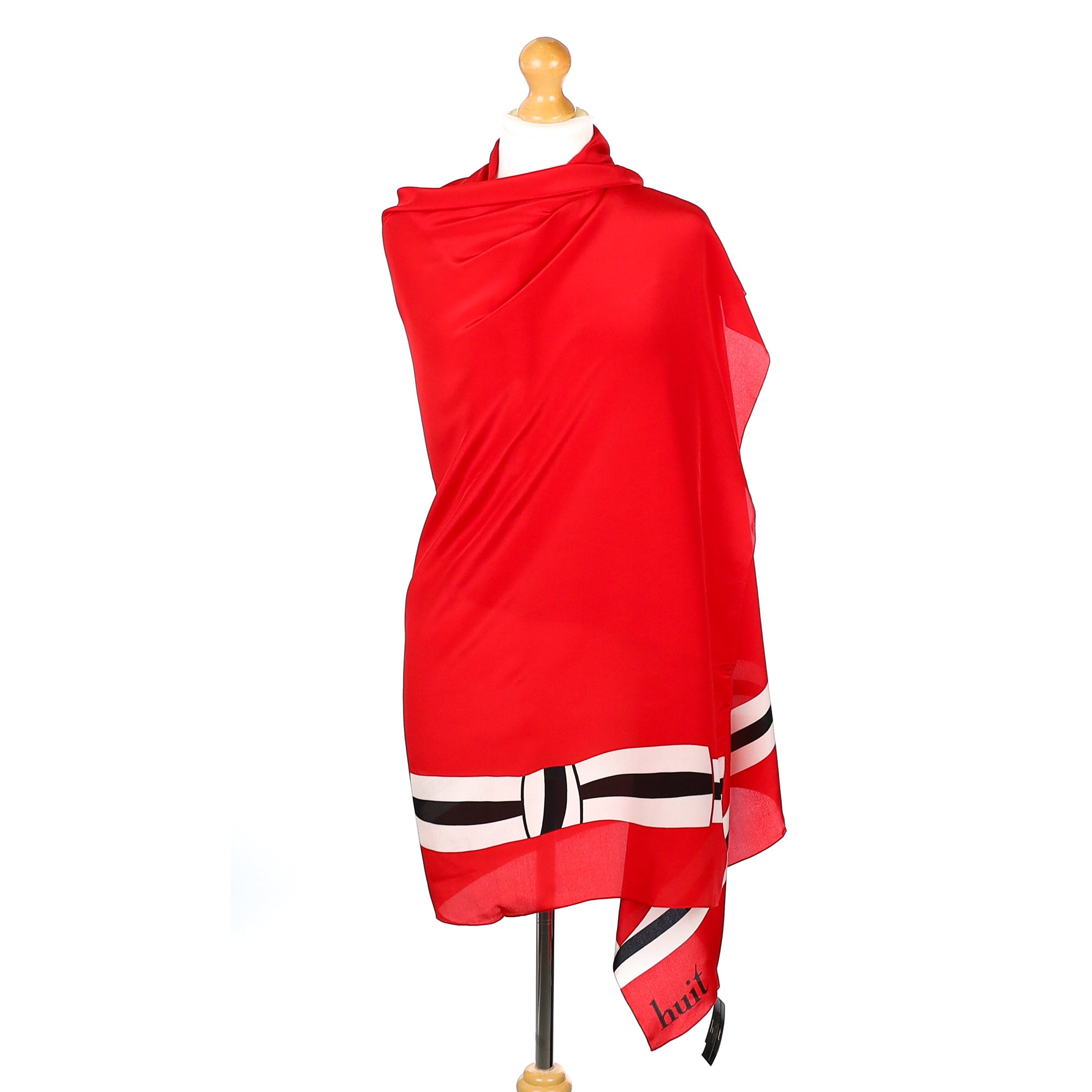 Large Brand New Huit Red Silk Scarf