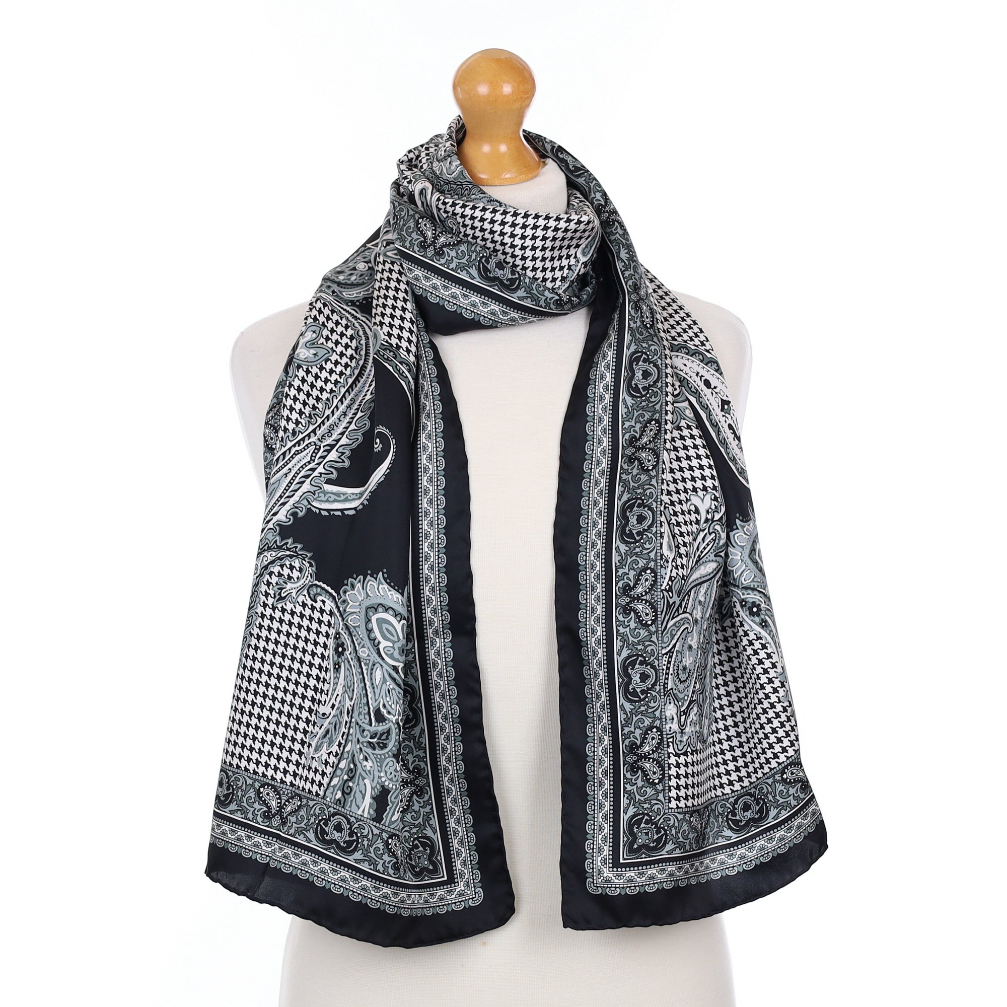 Brand New Black Paisley Silk Scarf