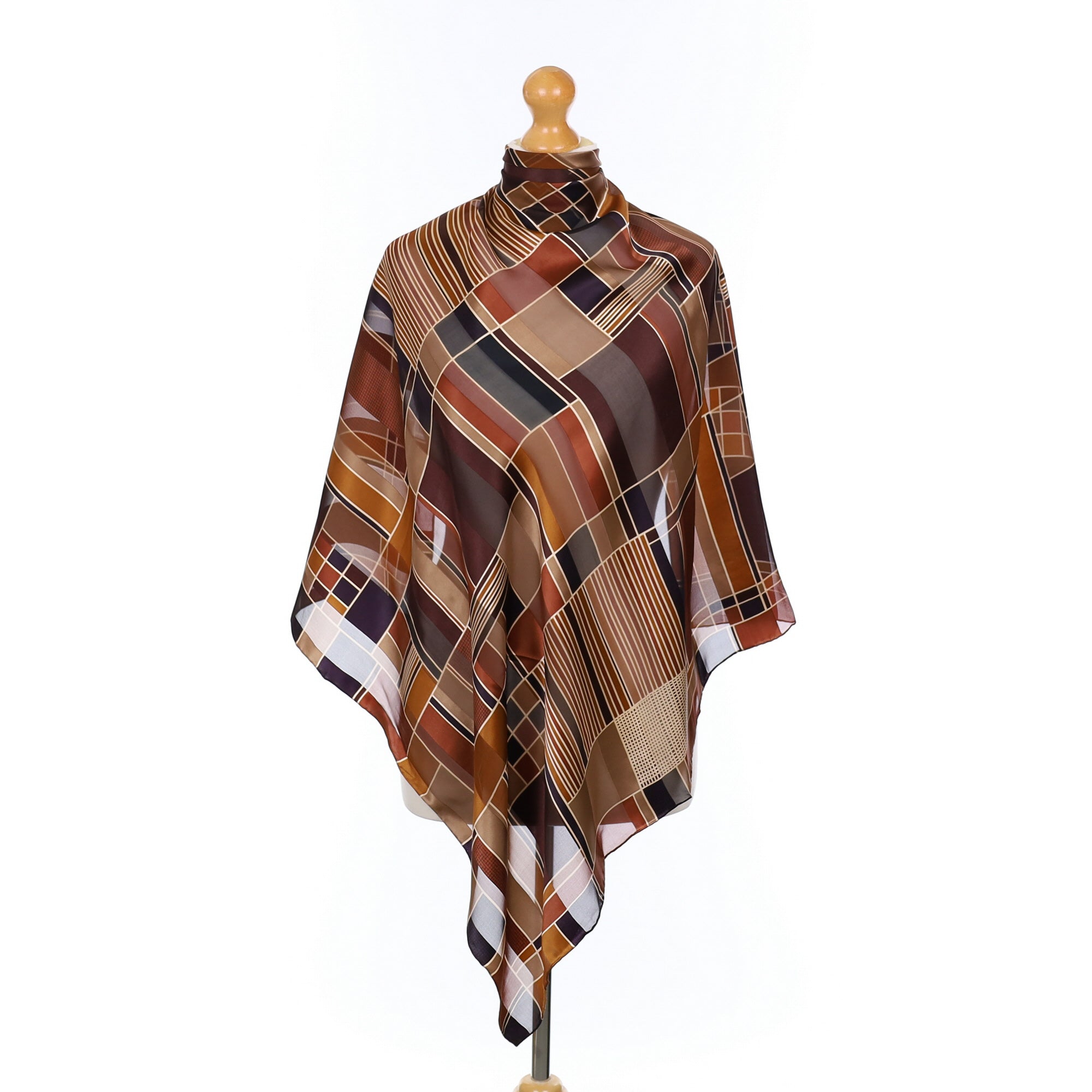 Patra Brown Block Striped Silk Scarf