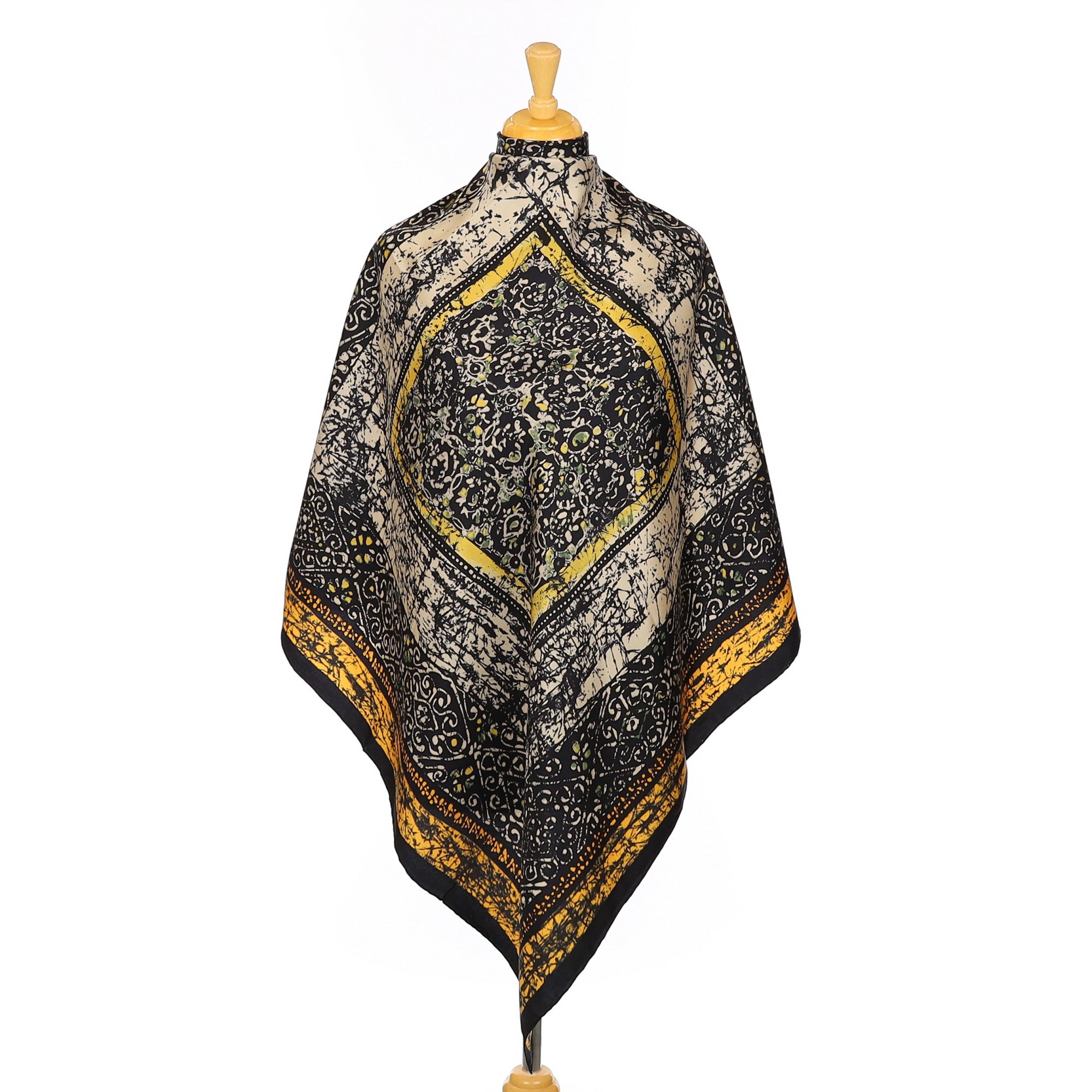 Brand New Abstract Black and Yellow Silk Scarf
