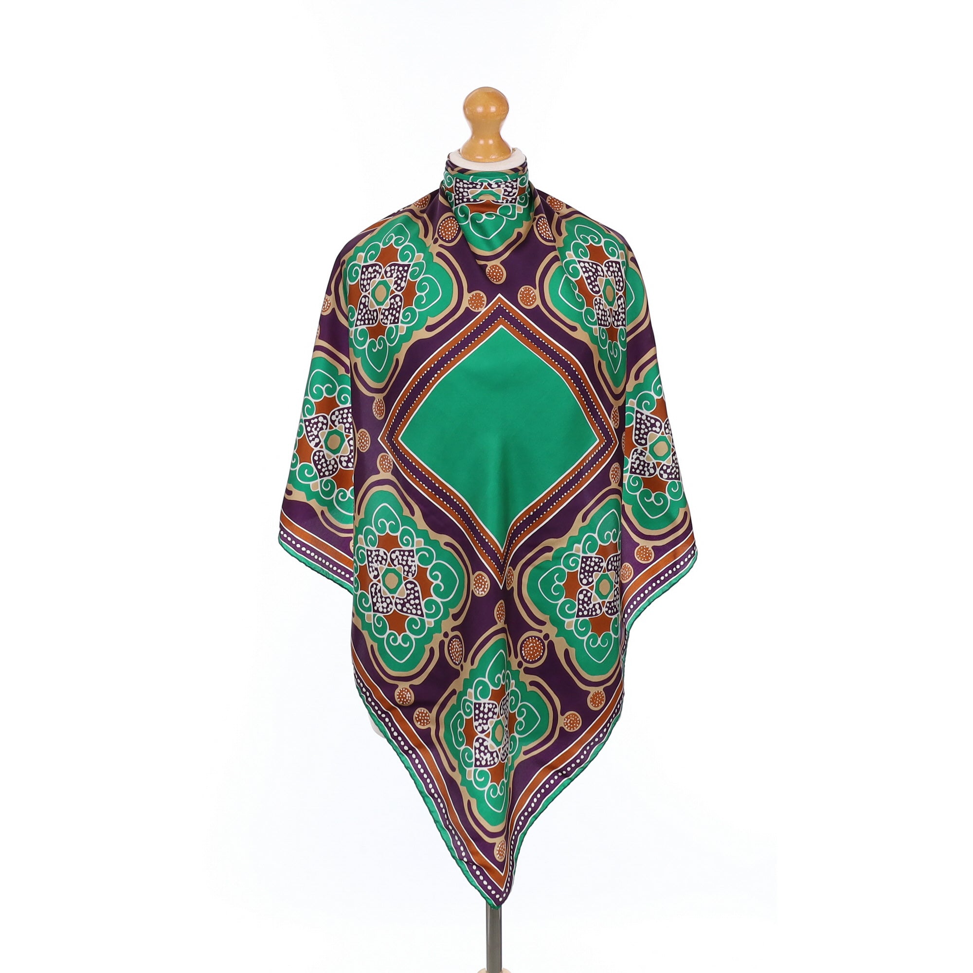 1970’s Green Patterned Vintage Silk Scarf