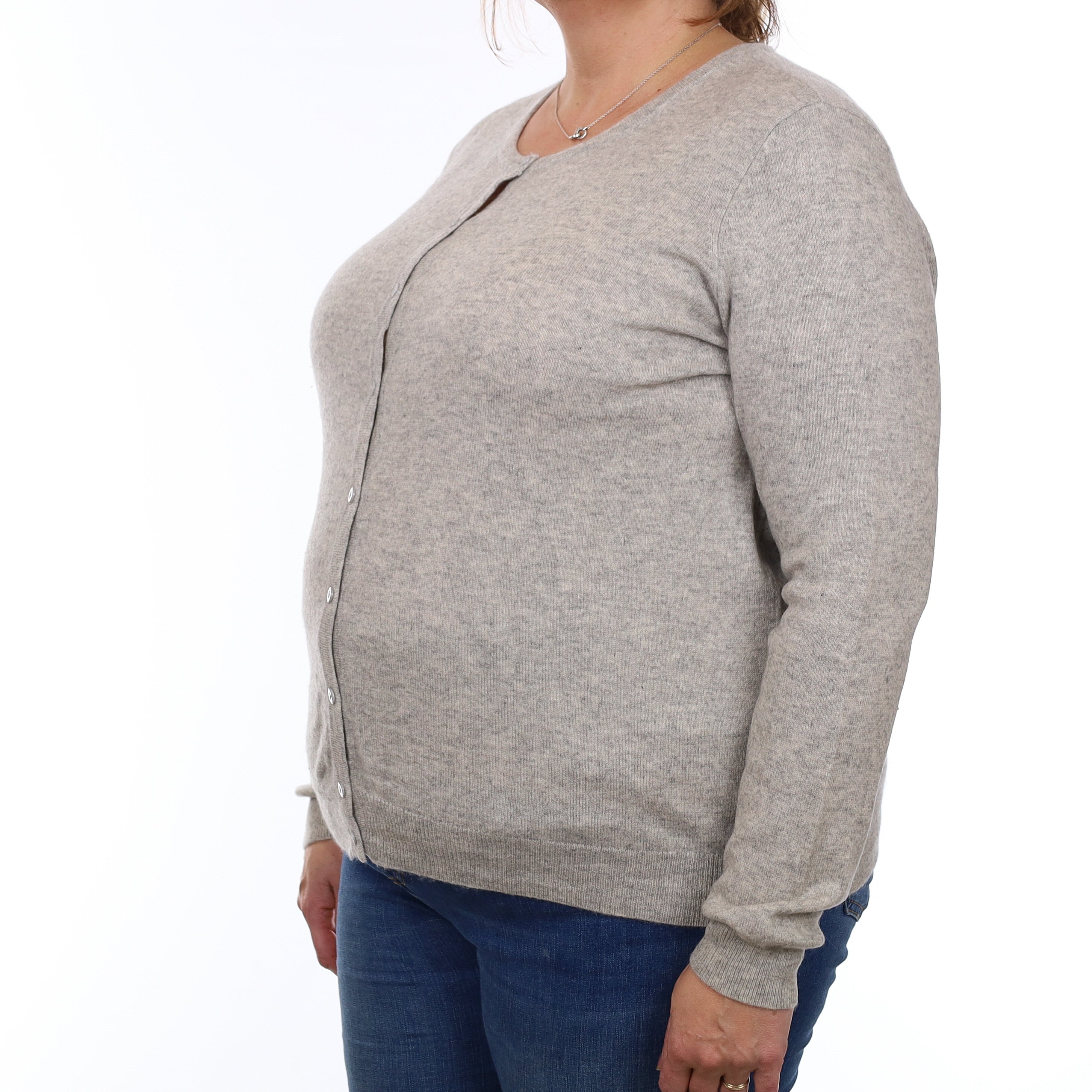 Smoke Grey Cashmere Crew Neck Cardigan Extra Extra Large