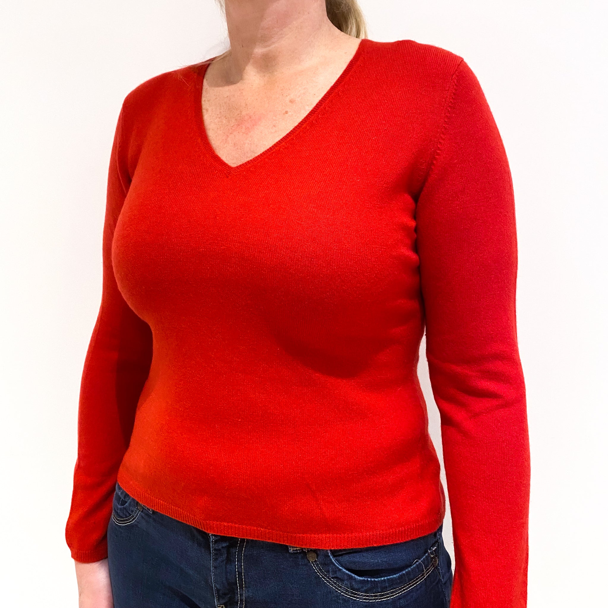 Scarlet Red Cashmere V-Neck Jumper Large Petite
