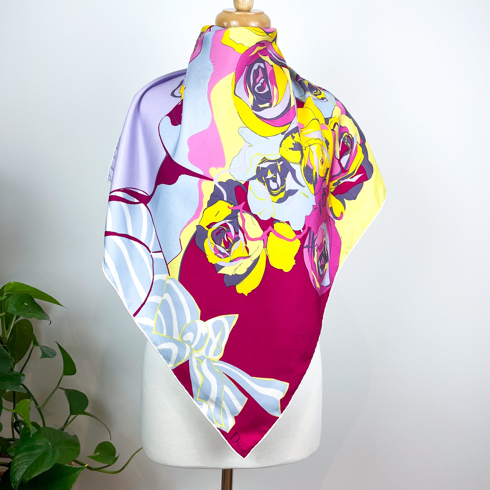 Christian Dior Floral Lady Designer Silk Scarf