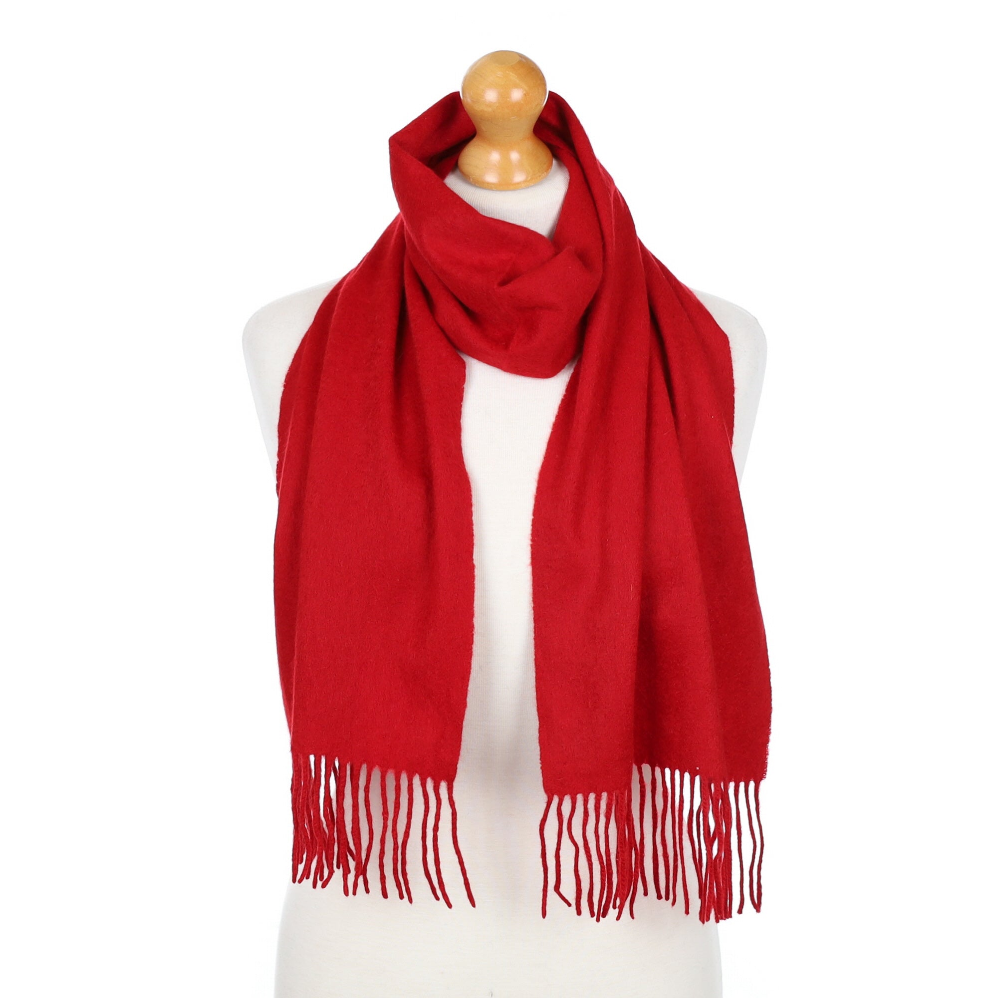 Post Box Red Fringed Cashmere Woven Scarf
