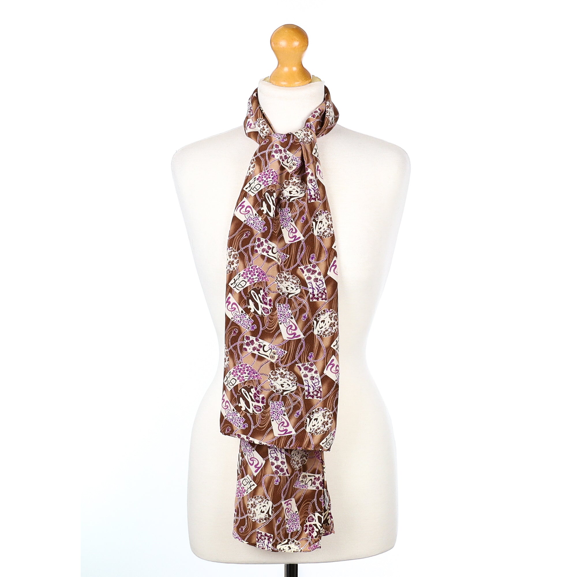 Charlotte Sparre Brown and Purple Contemporary Design Silk Scarf