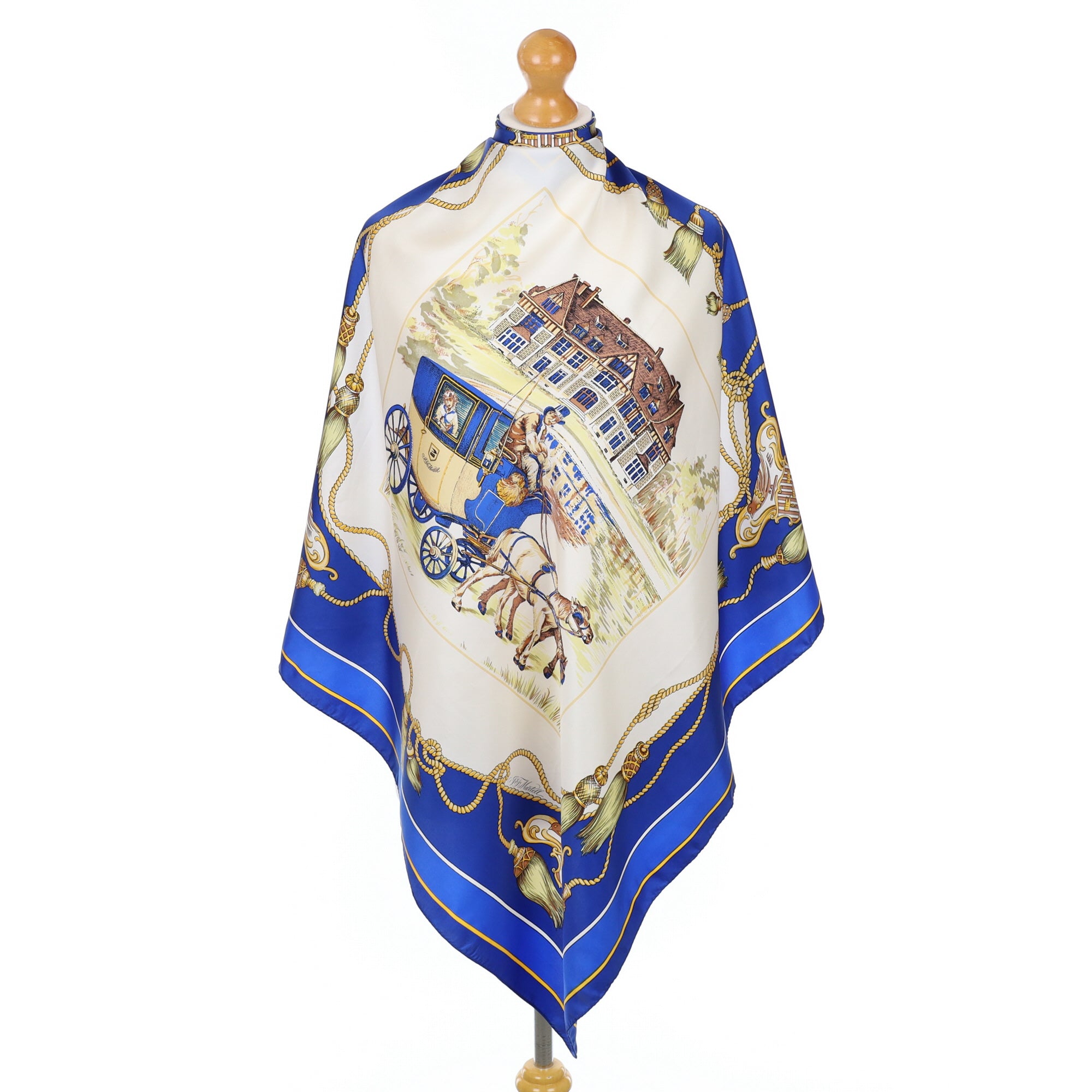 French Andre Canova Blue and Cream Silk Scarf