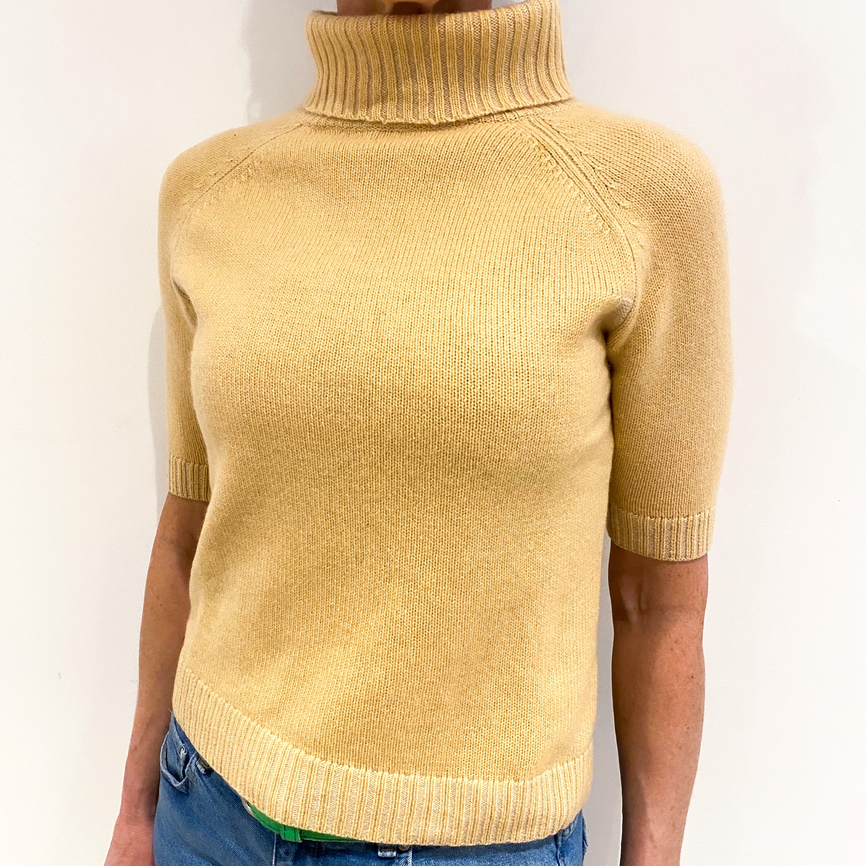 Honey Beige Cashmere Polo Neck Jumper Small