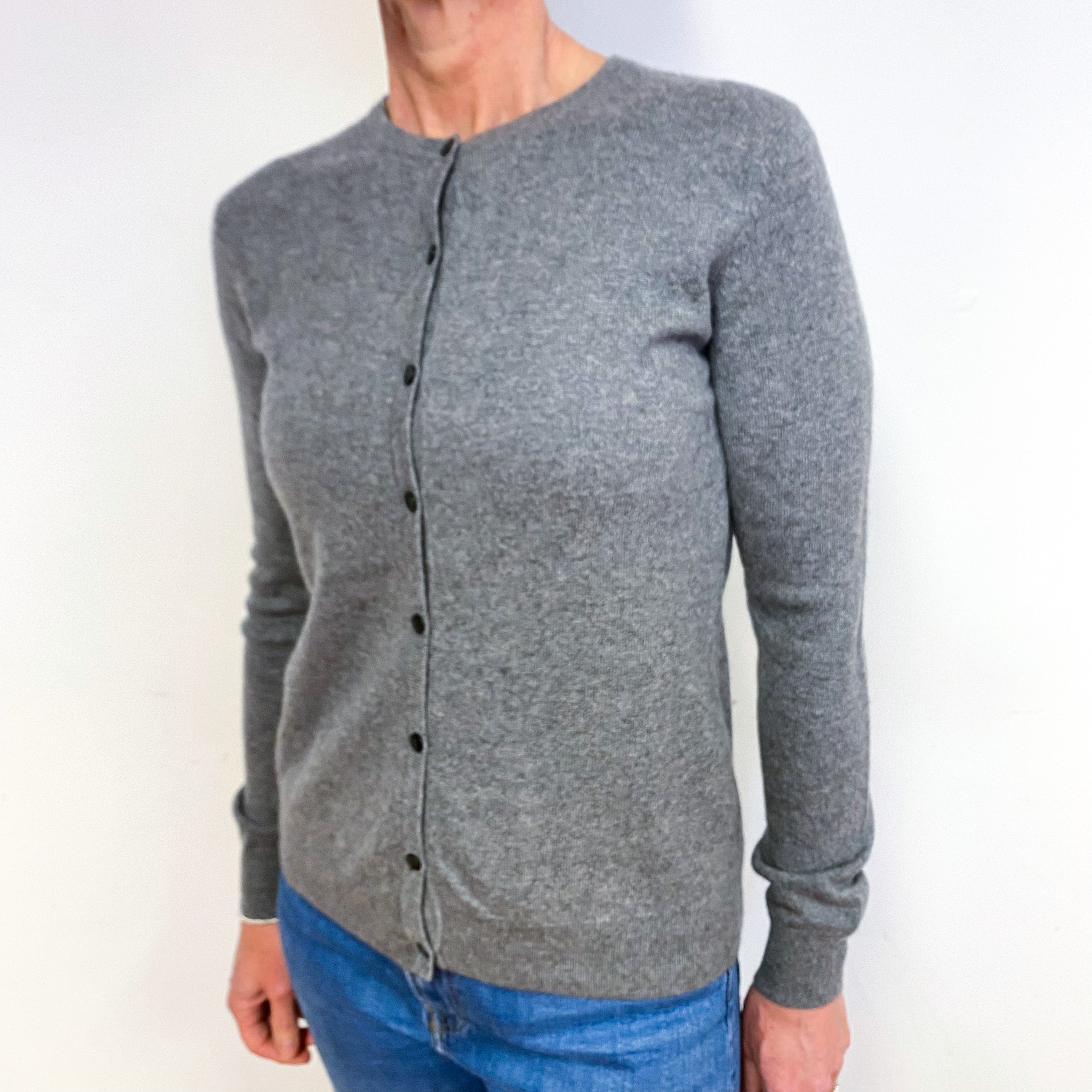 Steel Grey Cashmere Crew Neck Cardigan Medium