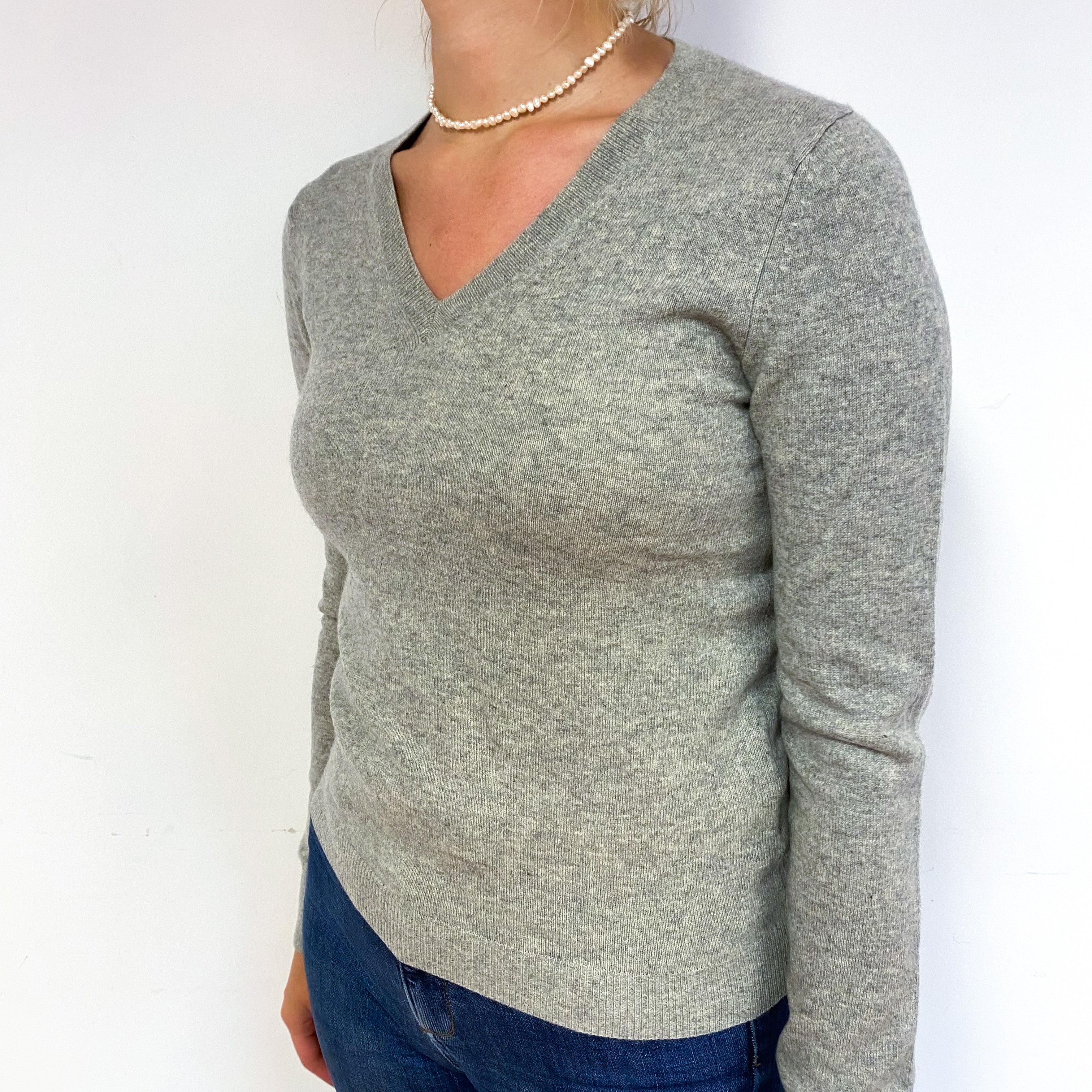 Smoke Grey Cashmere V-Neck Jumper Small