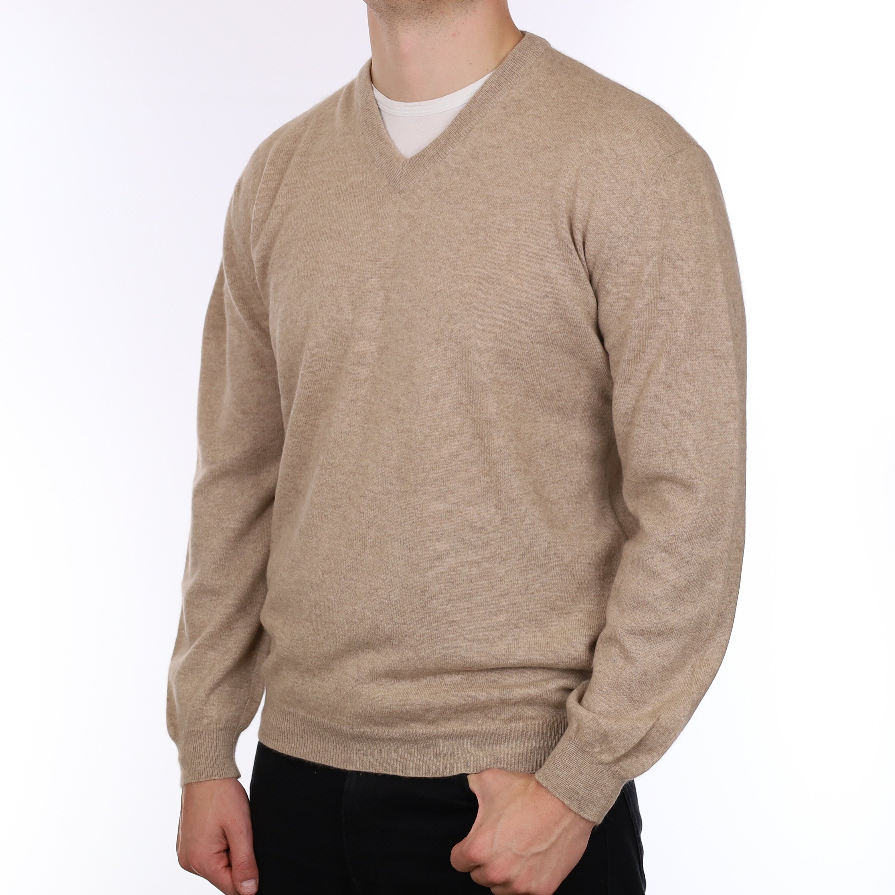 Men’s Fawn Cashmere V Neck Jumper Extra Large