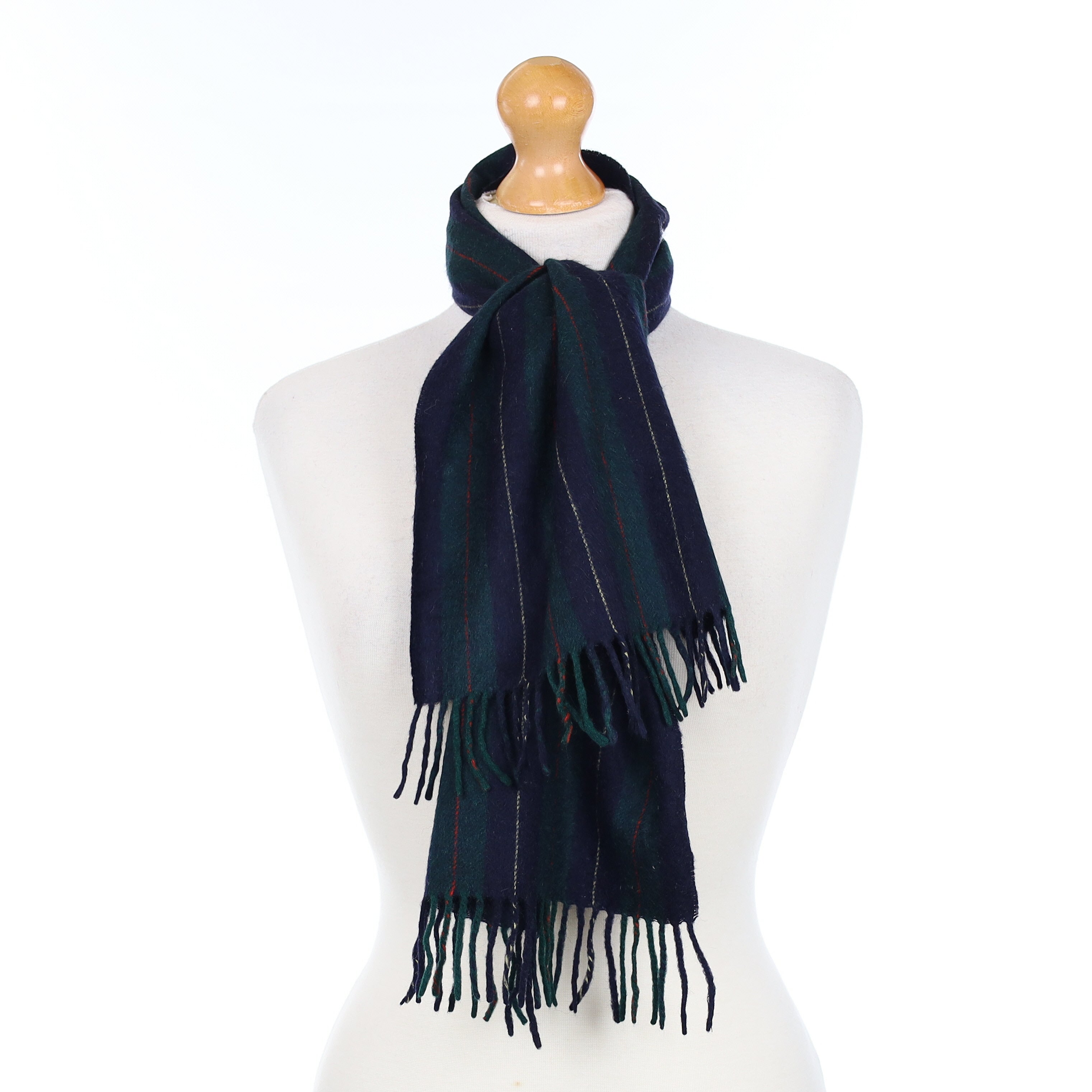 Navy and Green Striped Cashmere Woven Scarf