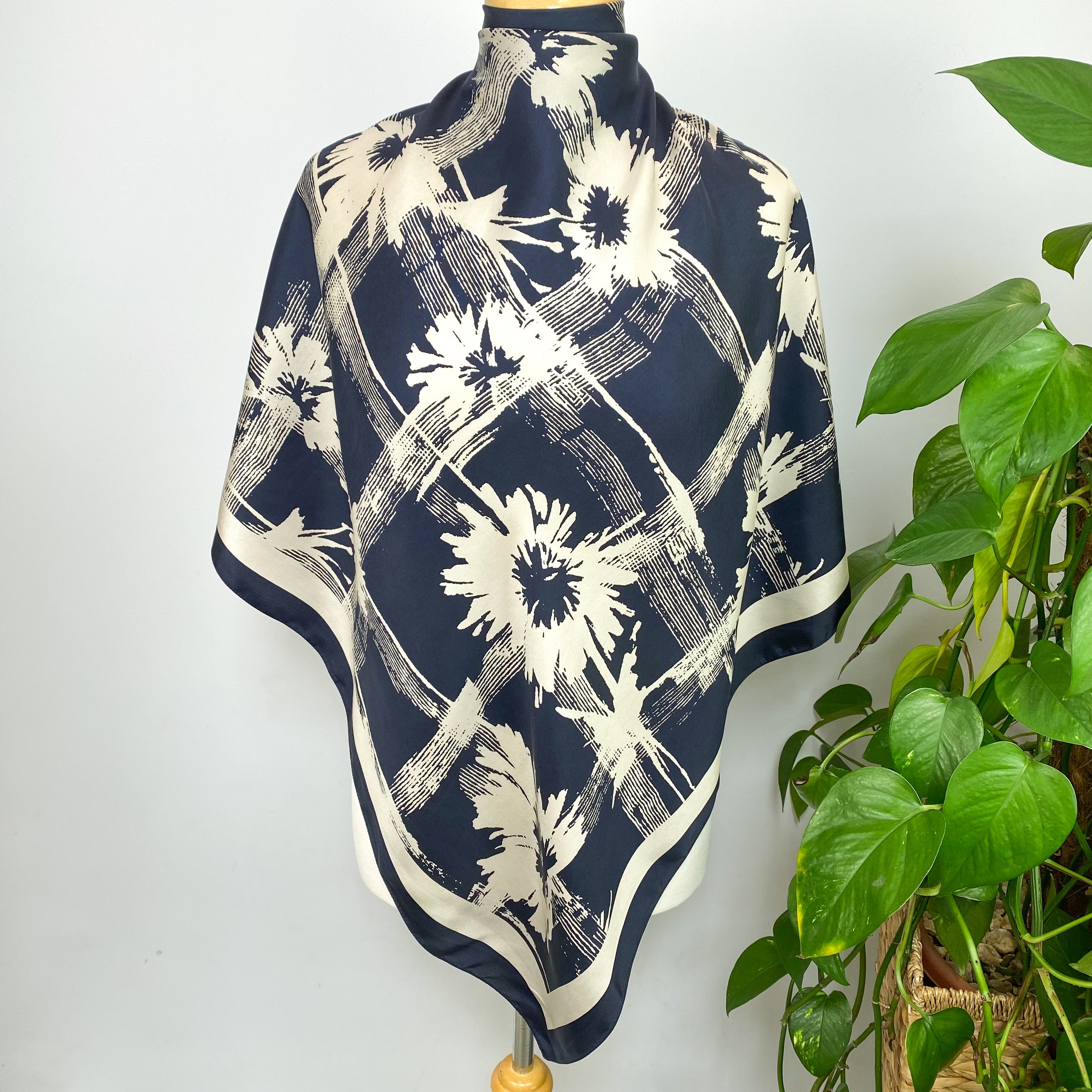 Viyella Navy and Grey Silk Scarf