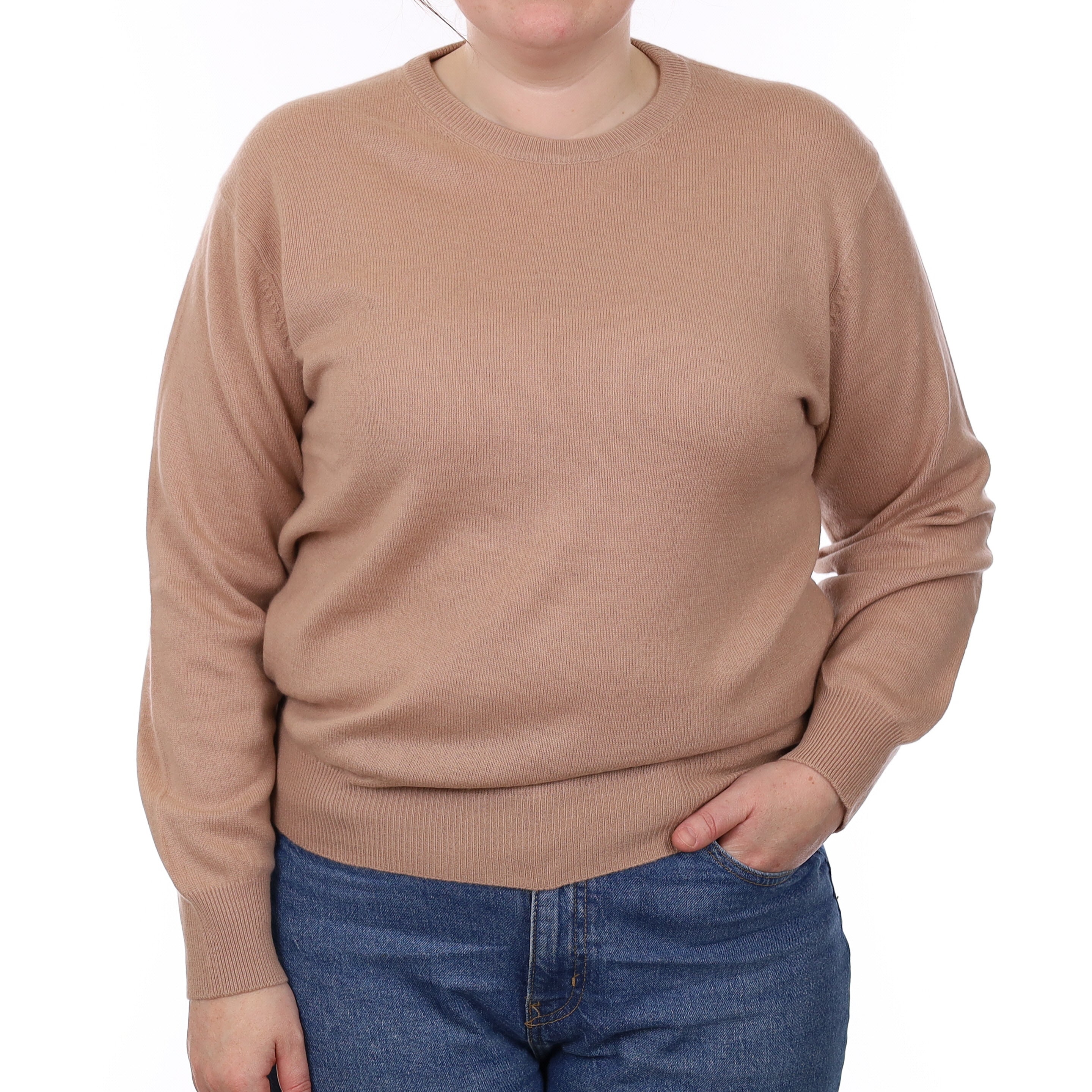 Buff Beige Cashmere Crew Neck Jumper Large