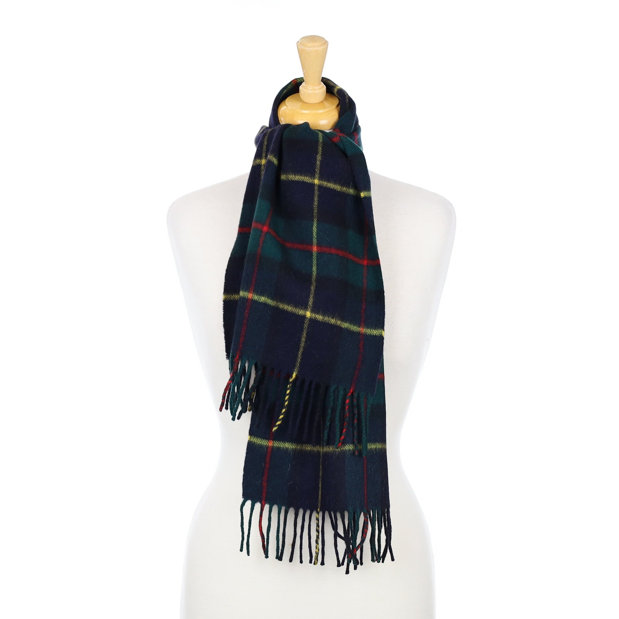 Green and Navy Checked Cashmere Woven Scarf