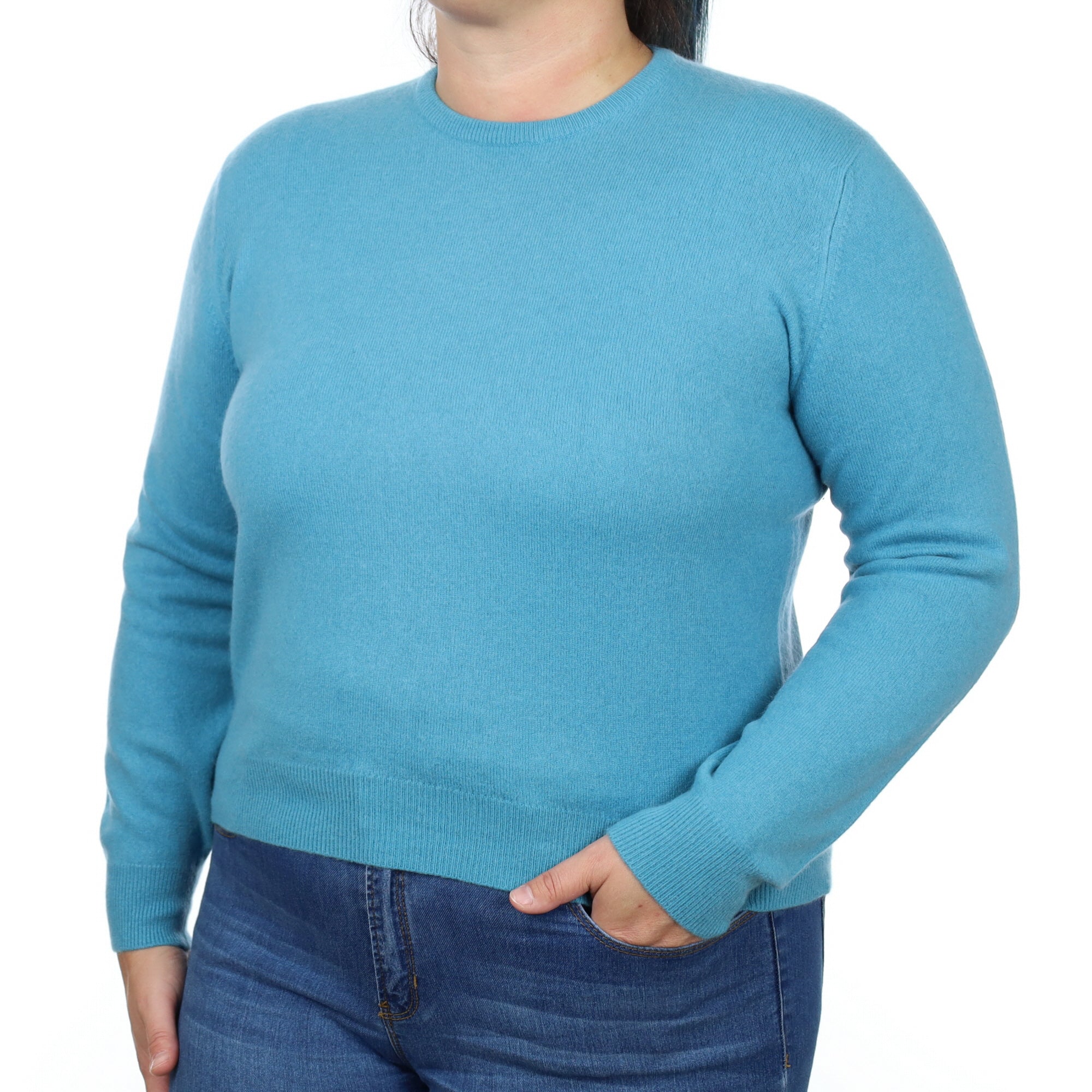 Aqua Blue Cashmere Crew Neck Jumper Large