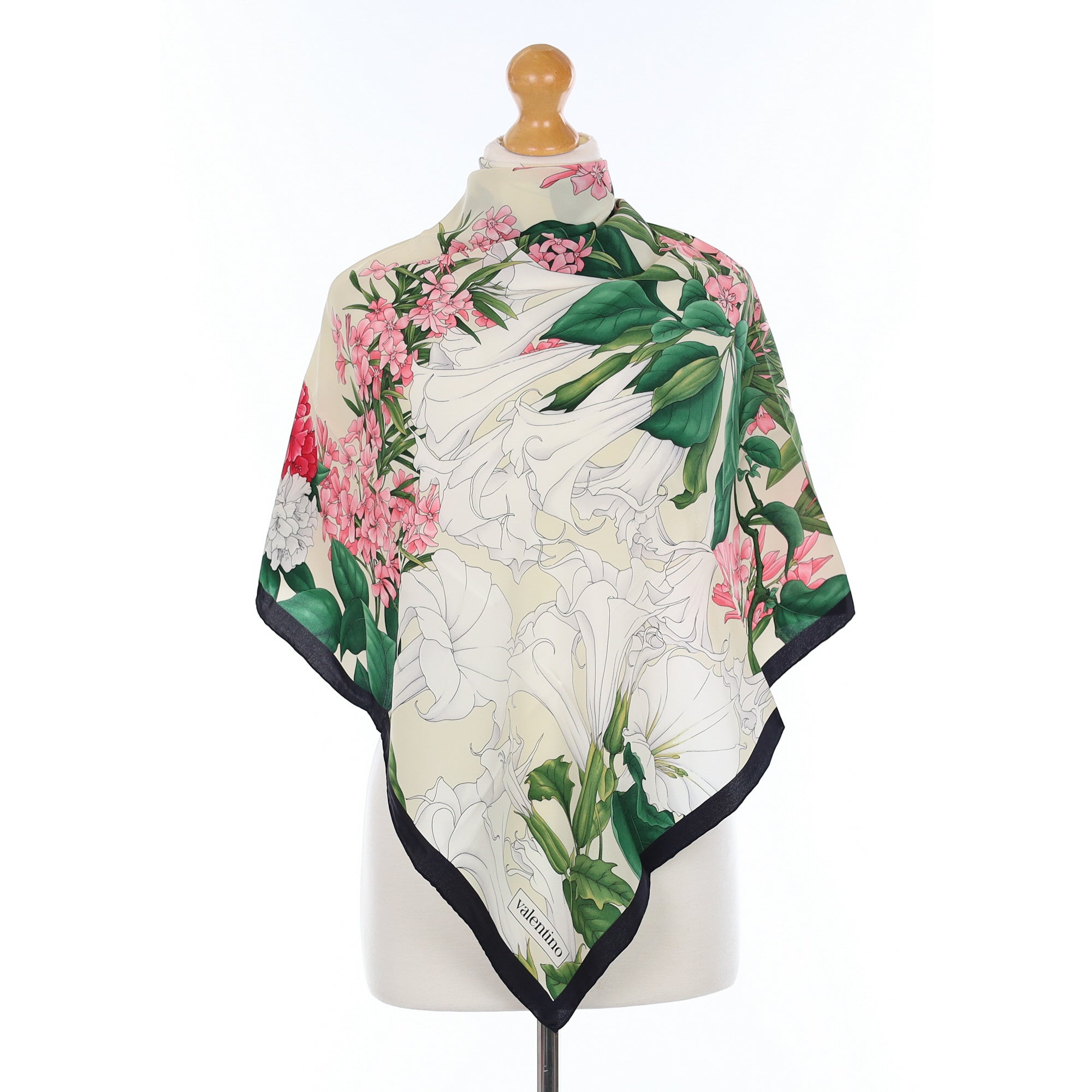 Unworn Valentino Botanical Cream and Green Silk Scarf