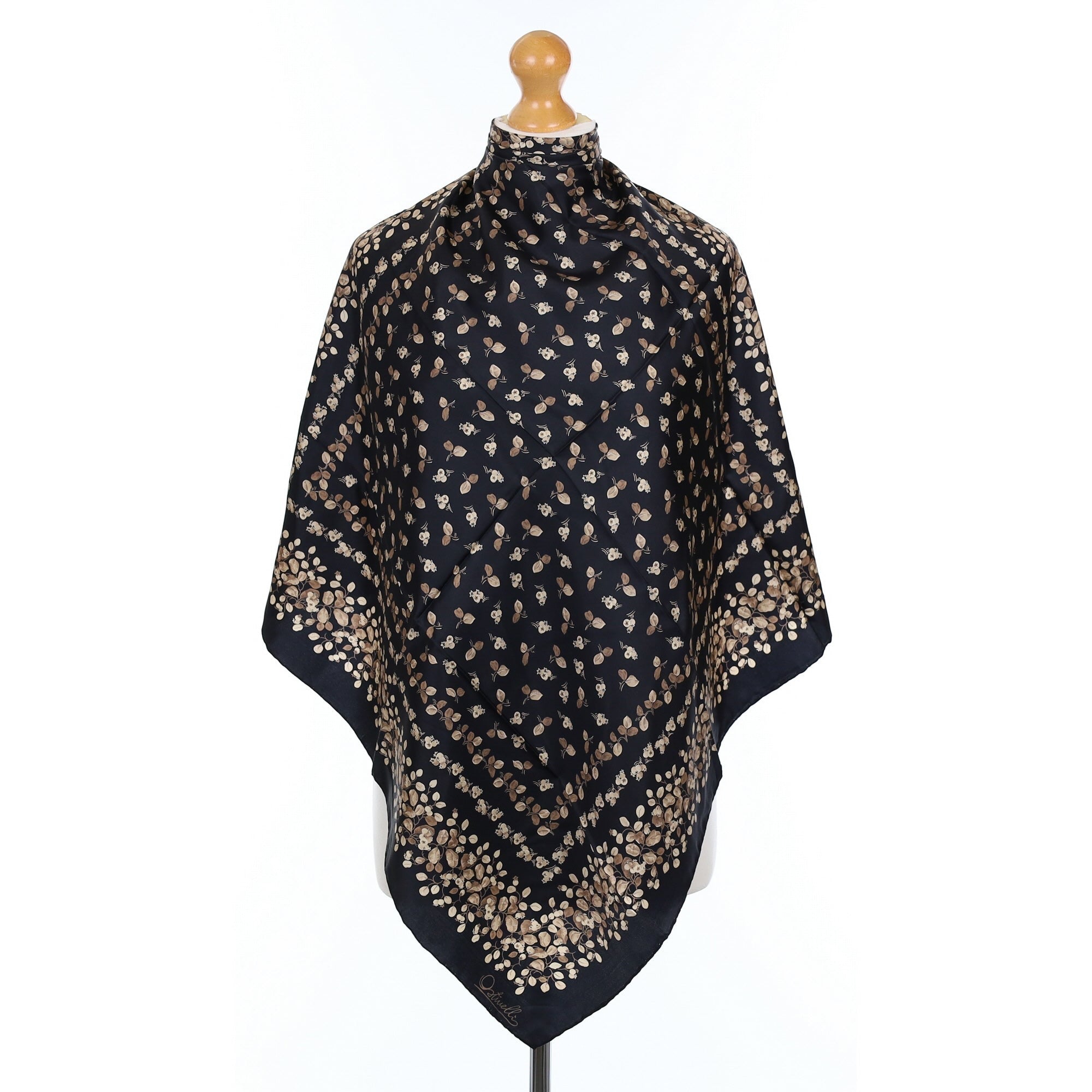 Brand New 1970’s Ostinelli Black Vintage Silk Scarf