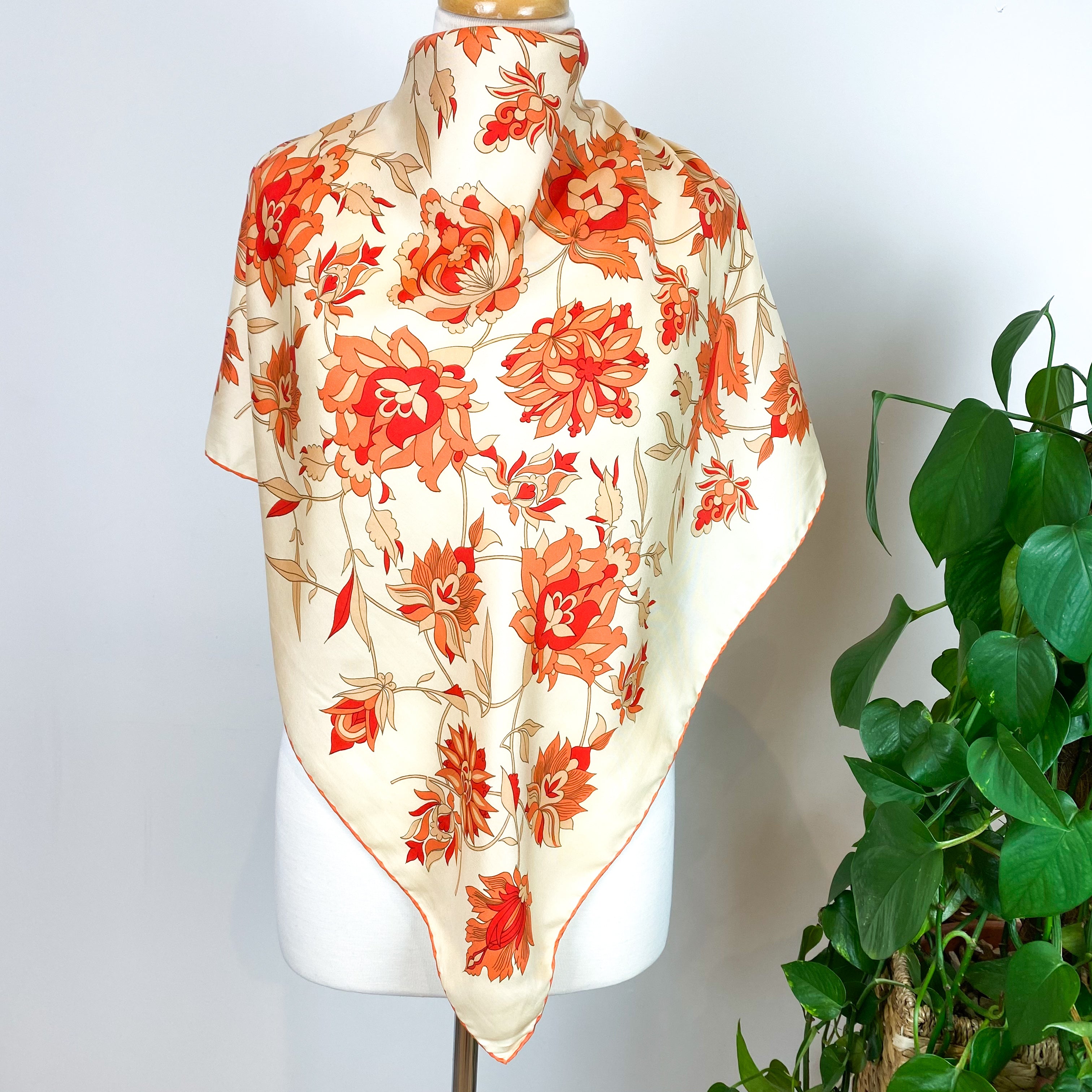 1970’s Richard Allan Orange Floral Vintage Silk Scarf