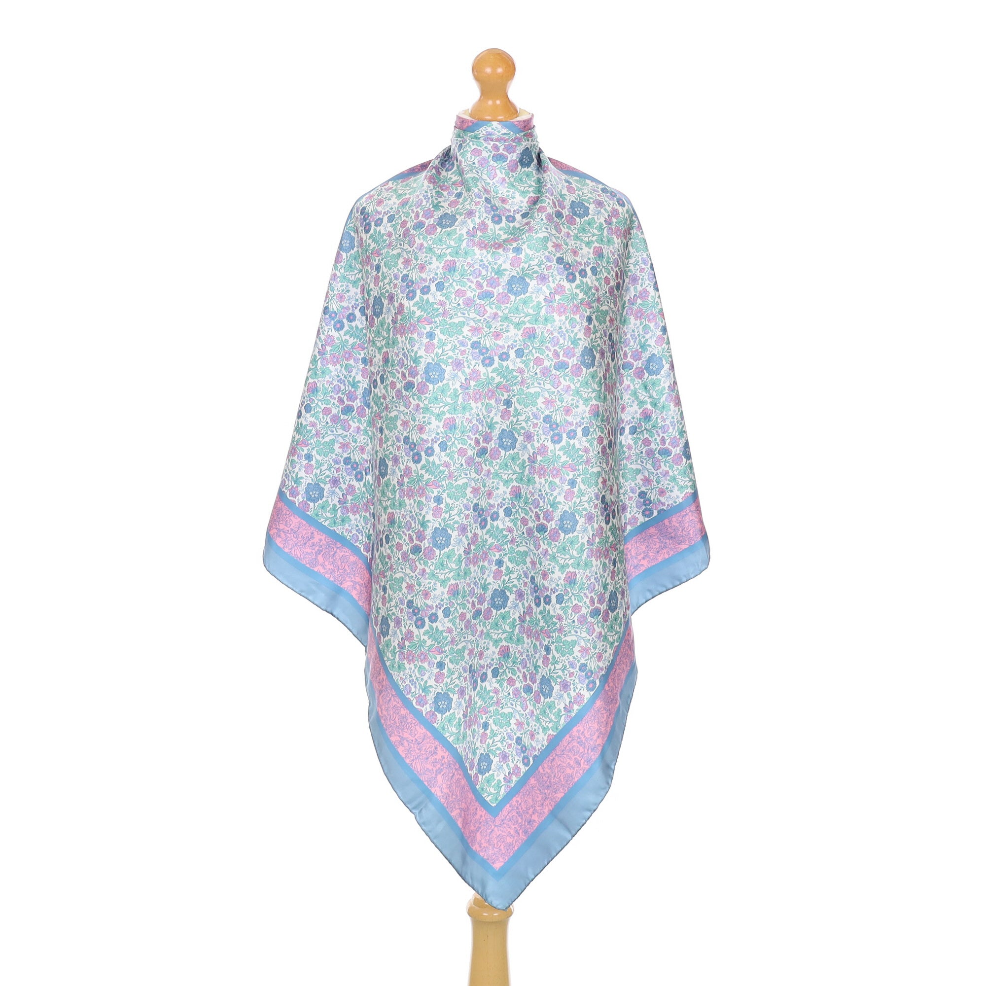 Brand New Boxed Blue and Pink Floral Silk Scarf