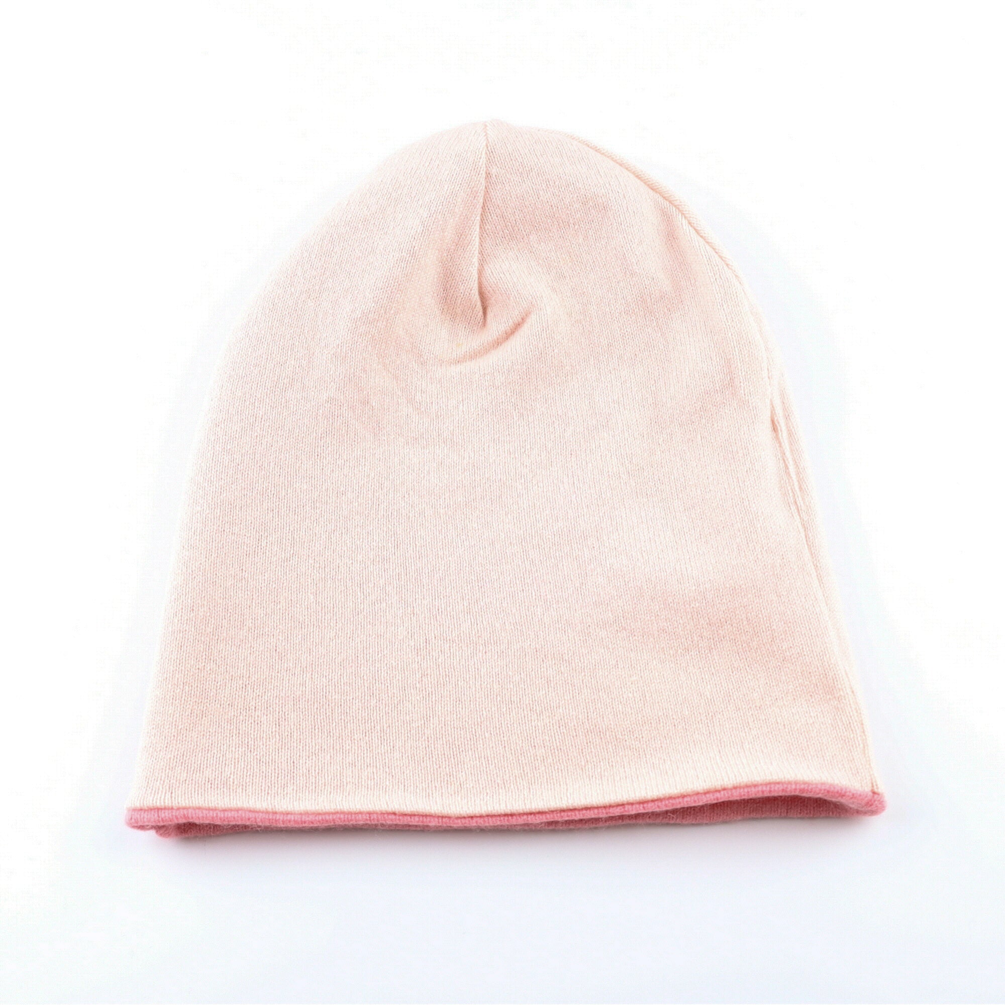 Coral Pink and Oyster Reversible Cashmere Beanie Hat