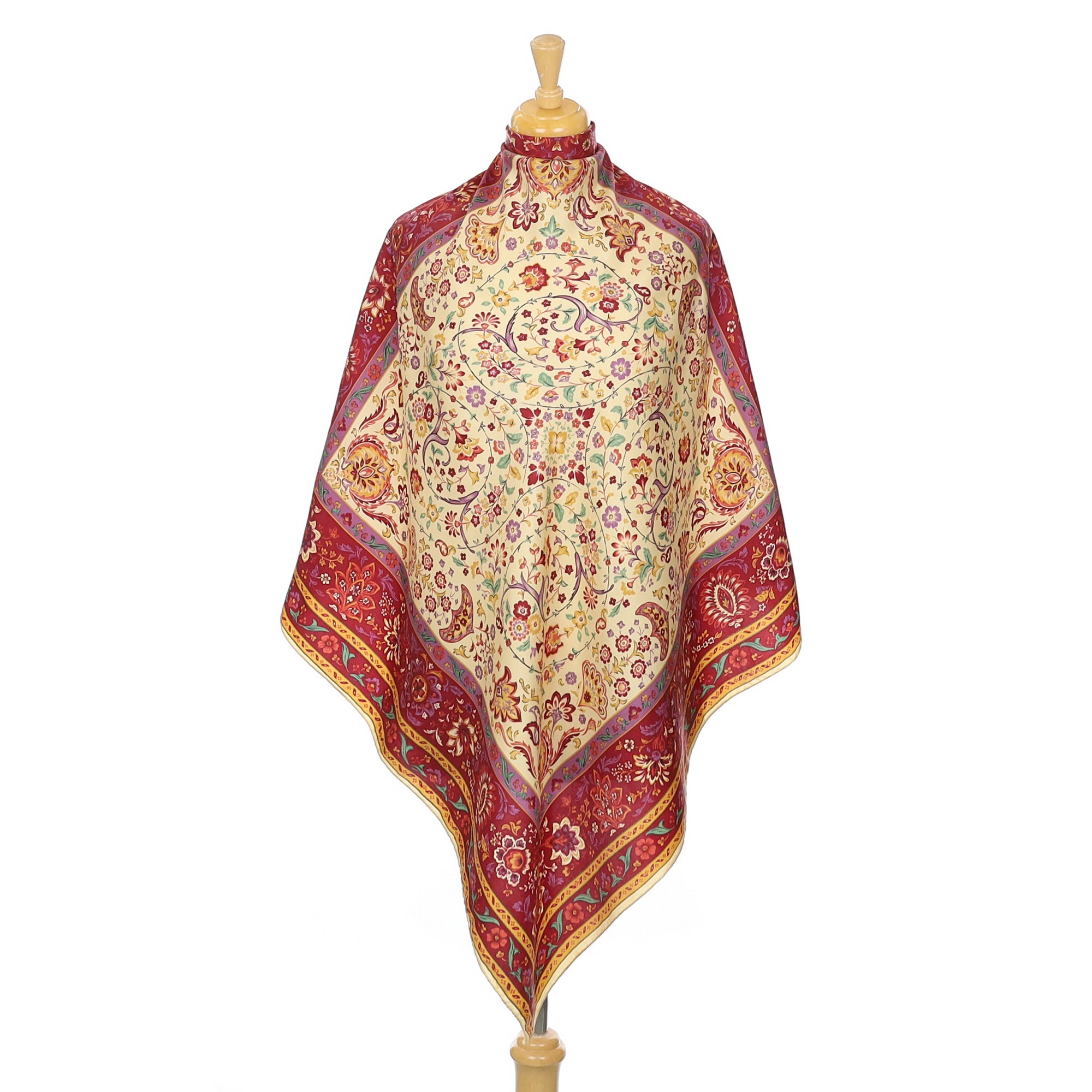 Past Times Red and Cream Patterned Vintage Silk Scarf