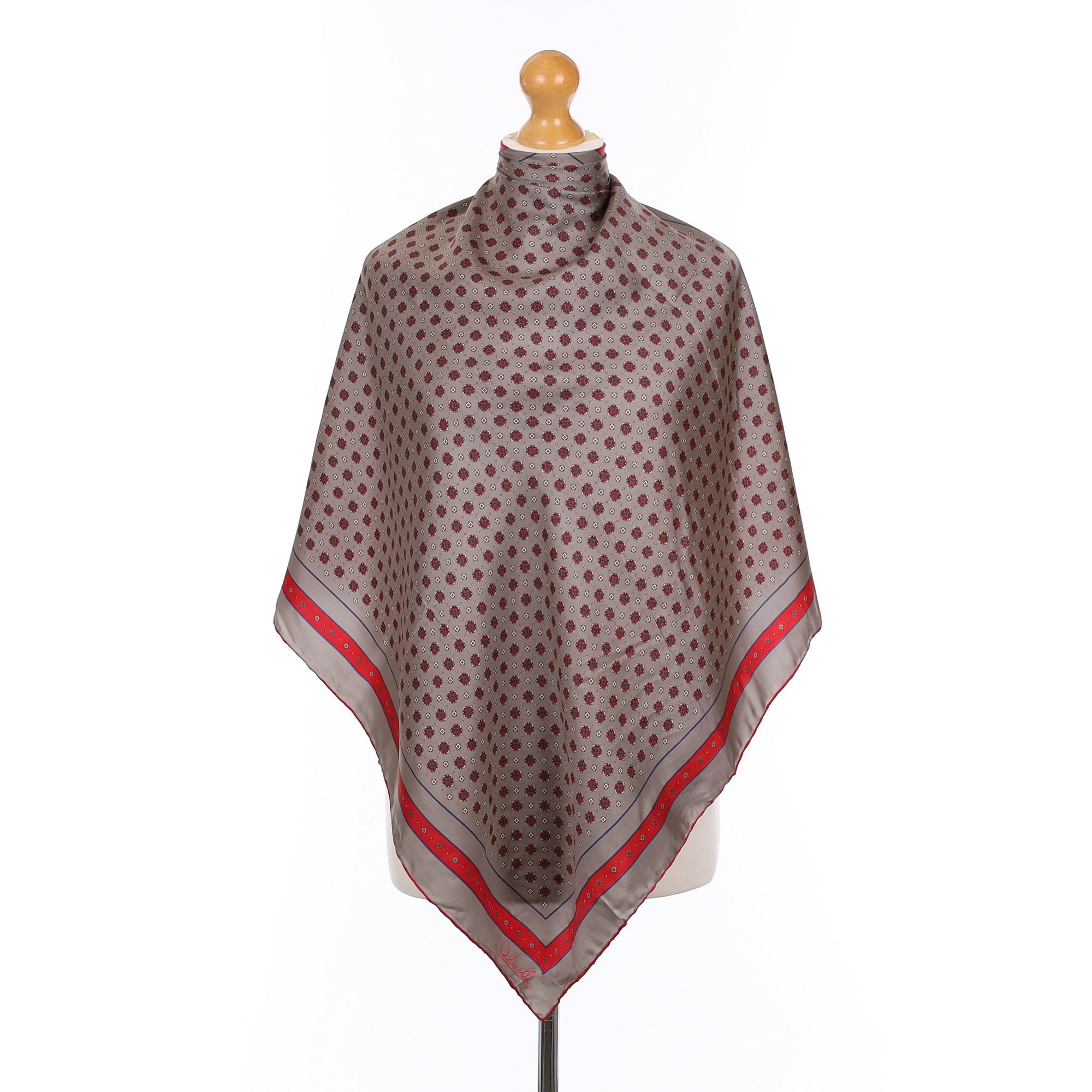 1970’s Ostinelli Mocha & Red Vintage Silk Scarf