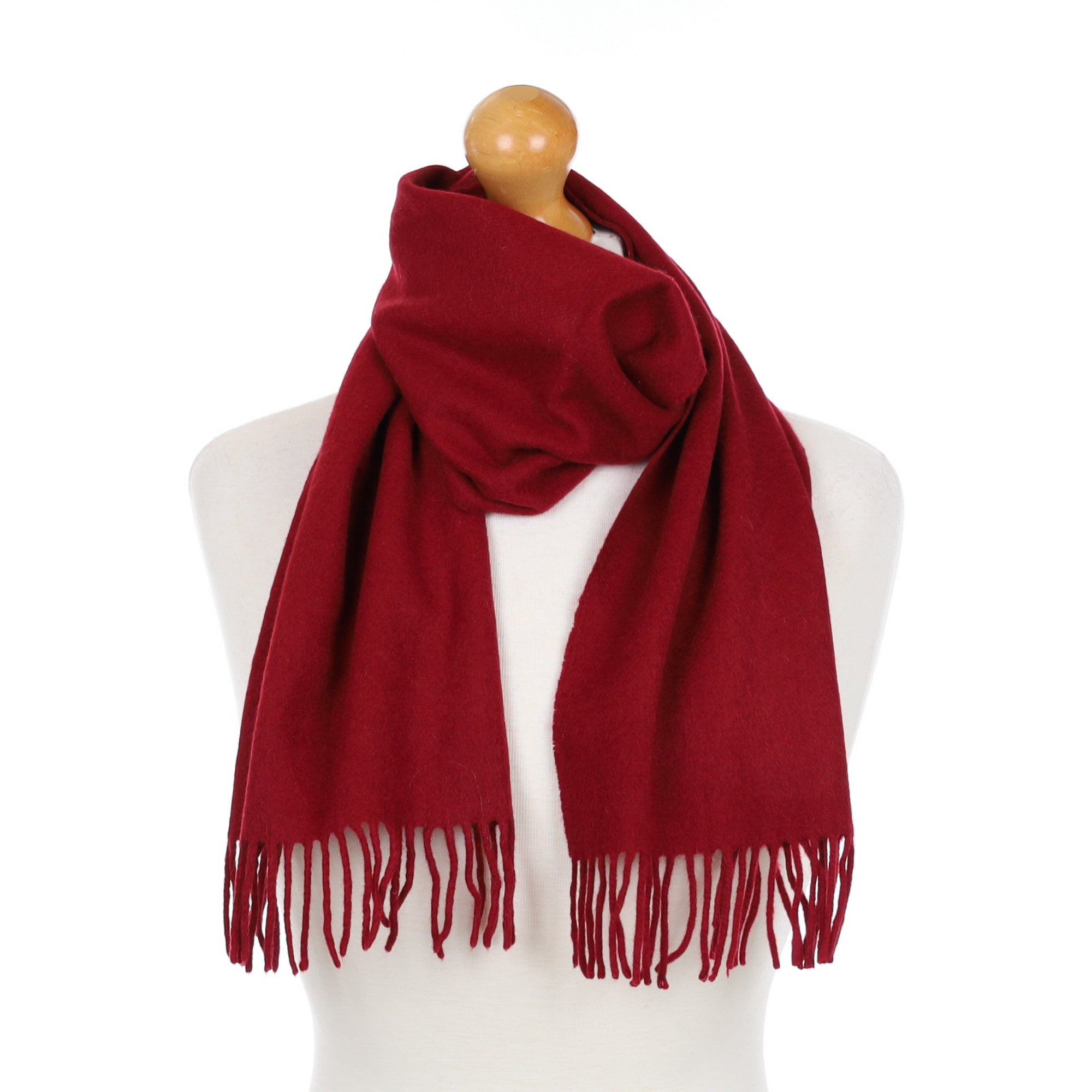 Garnet Red Cashmere Fringed Woven Scarf