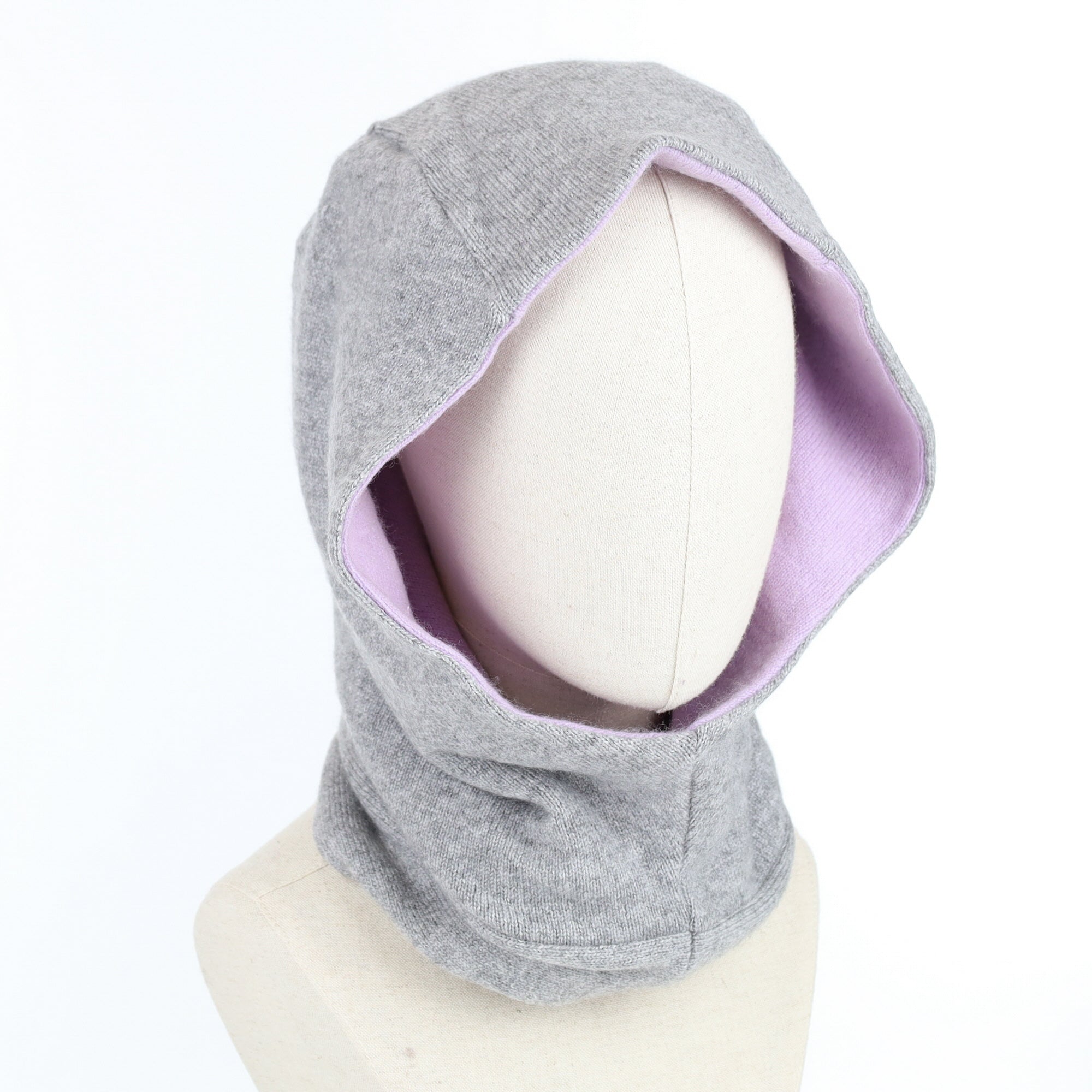 Ash Grey and Lavender Luxury Reversible Cashmere Hood Unisex