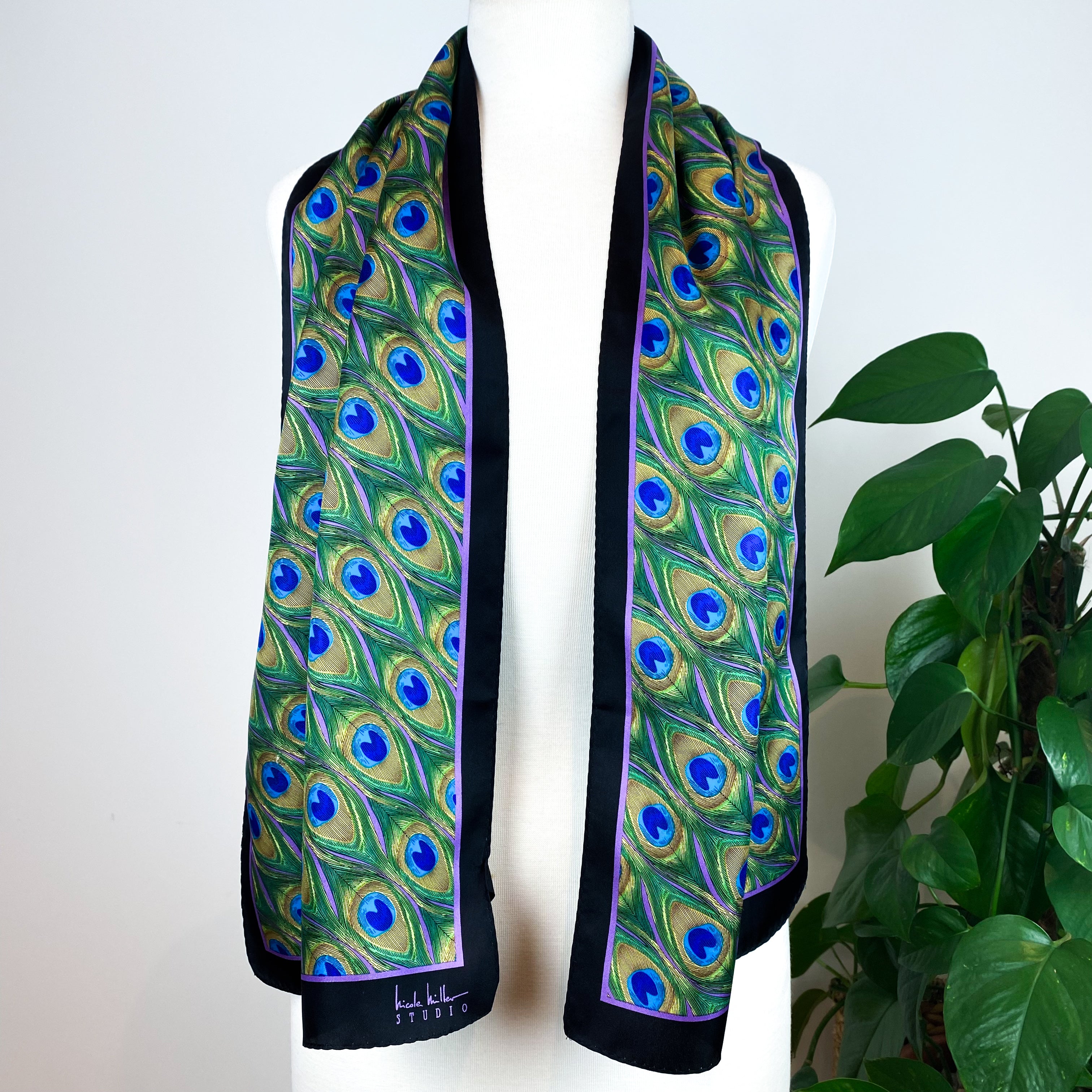 Nicole Miller Peacock Design Silk Scarf