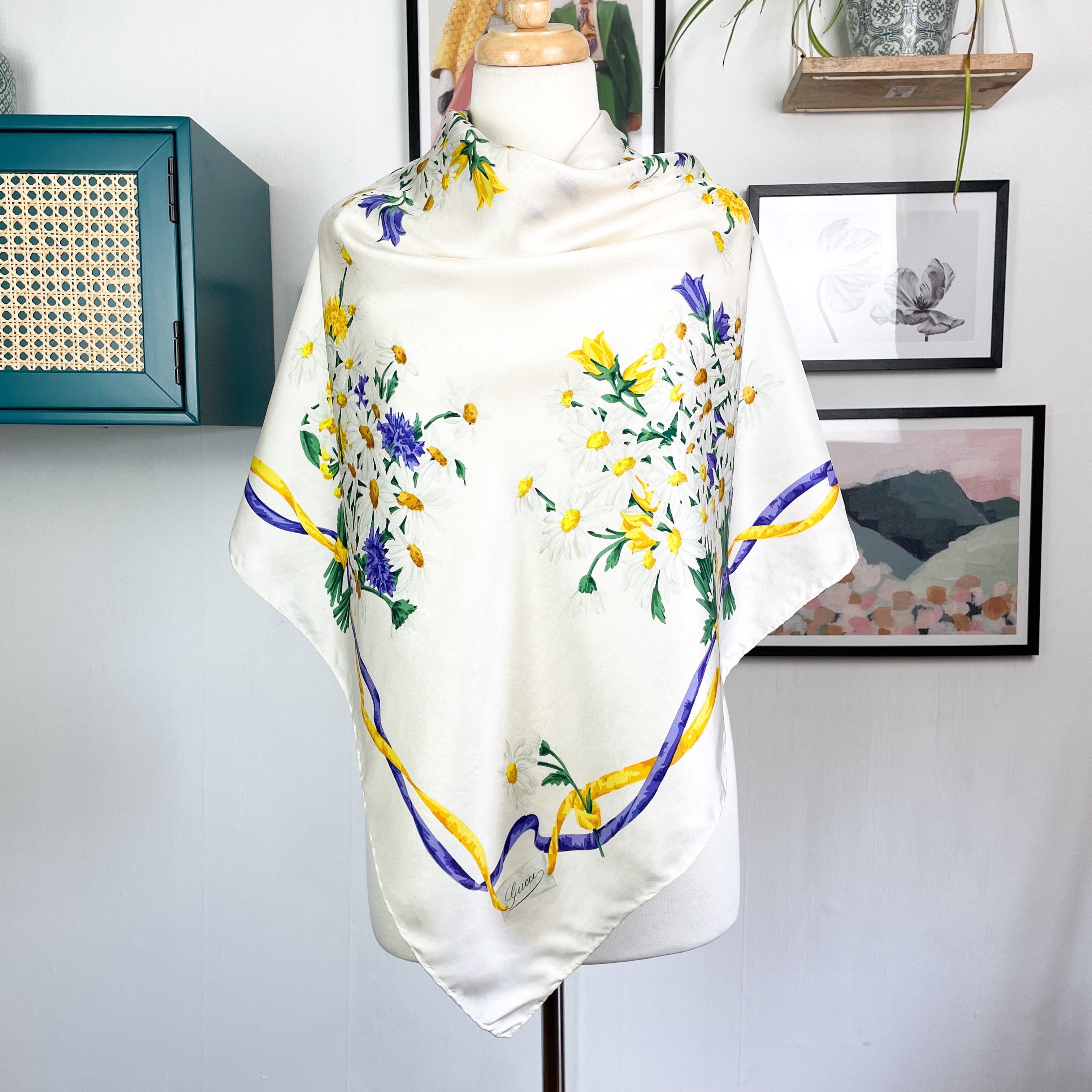 Gucci Floral Vintage Designer Silk Scarf