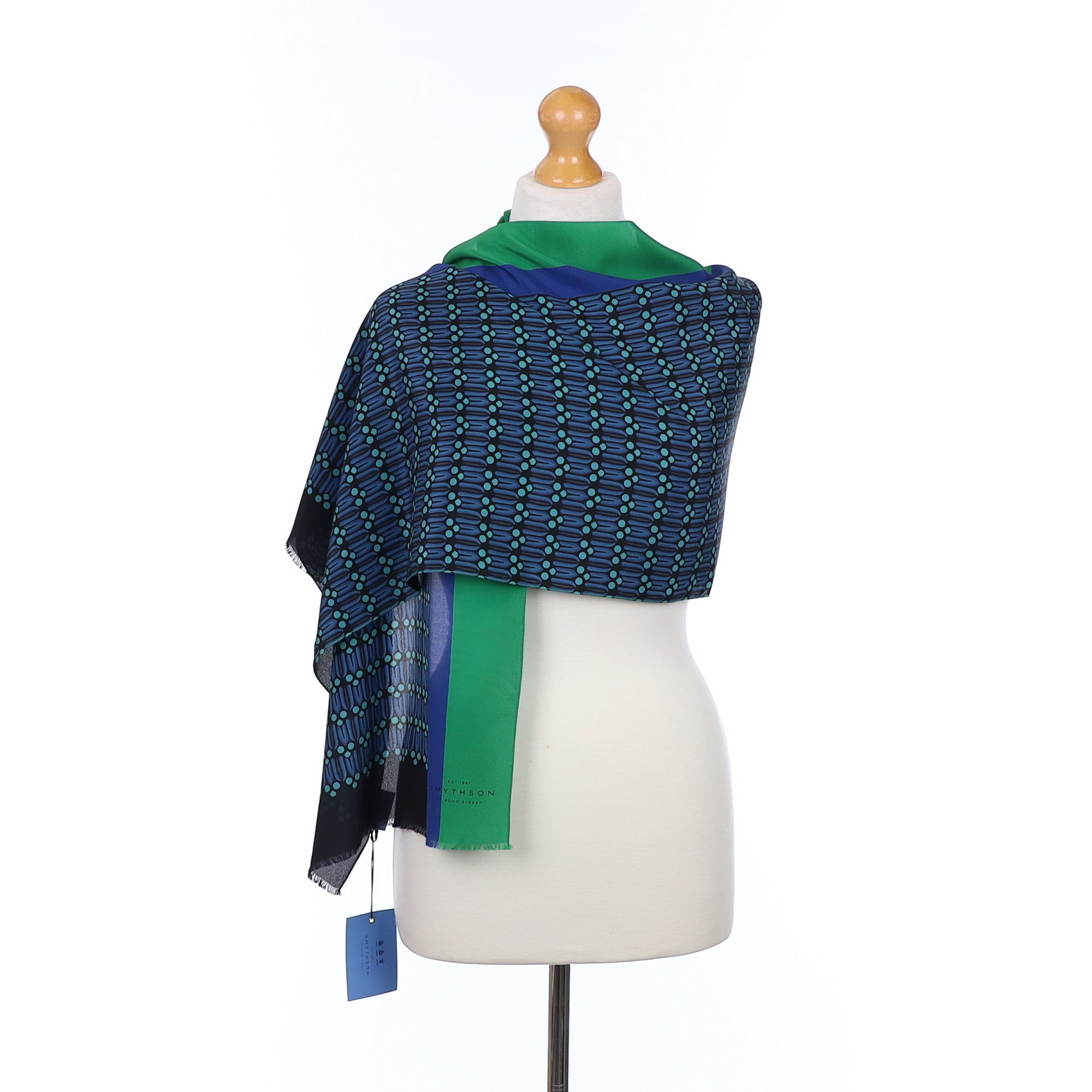 Brand New Smythson Blue & Green Silk Scarf