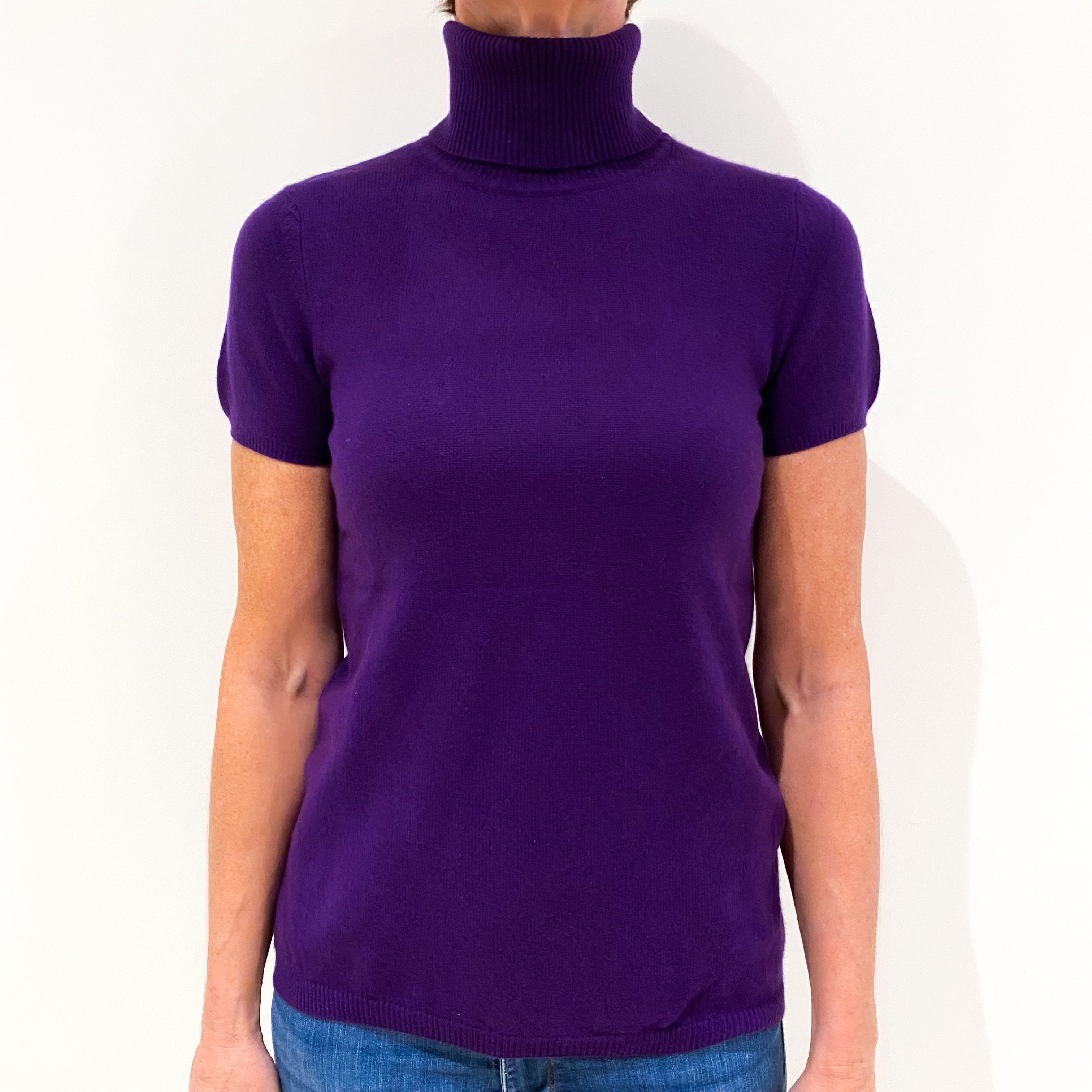 Purple Red Marl Short Sleeved Cashmere Crew Neck Jumper Small