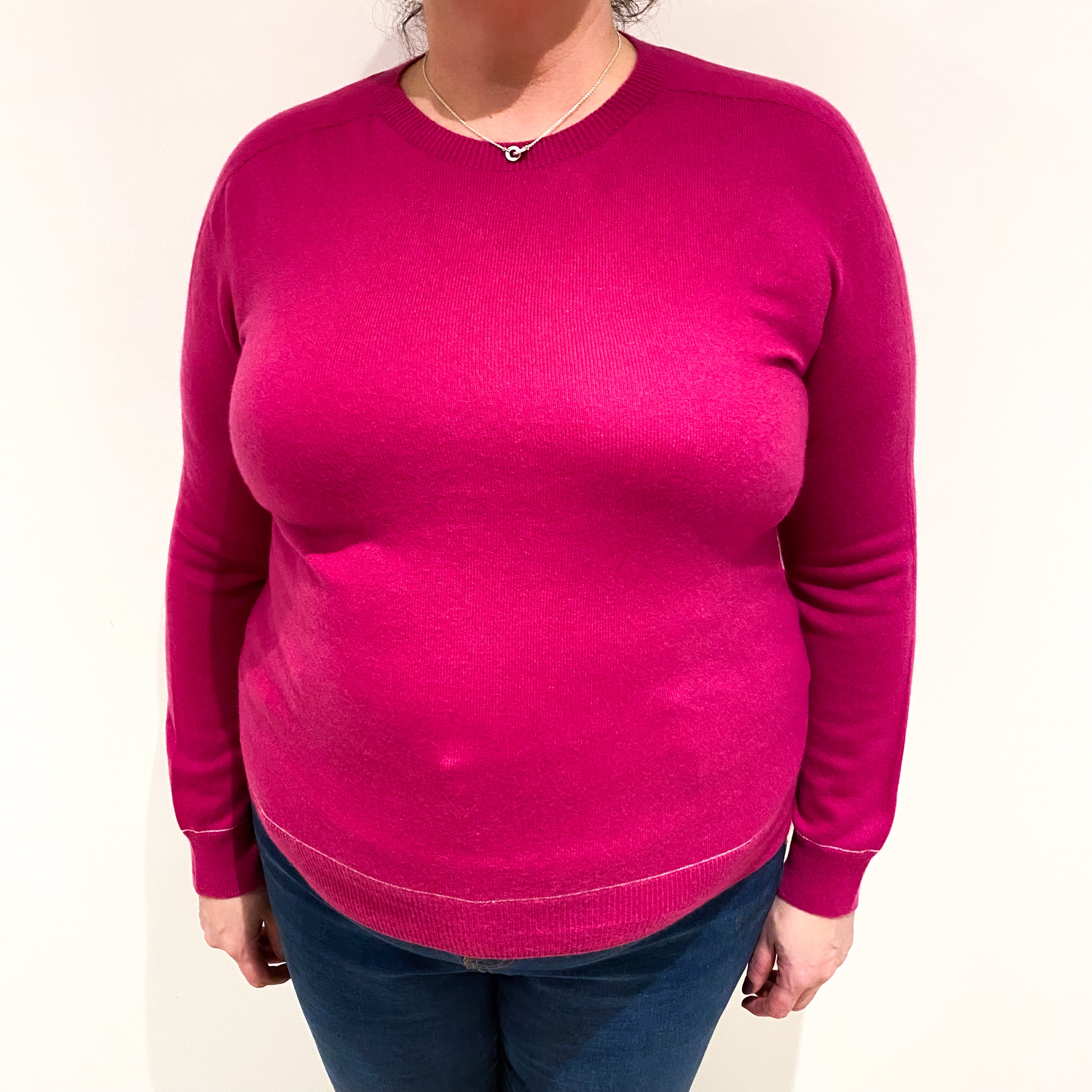 Fuchsia Pink Cashmere Crew Neck Jumper Extra Large