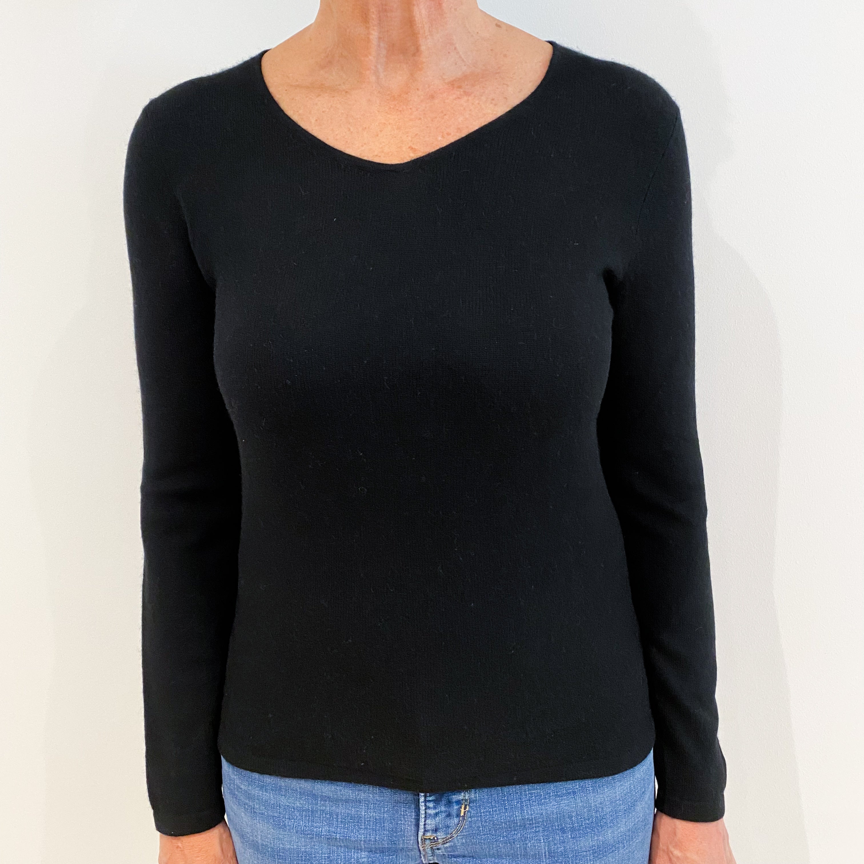 Black Cashmere V-Neck Jumper Medium