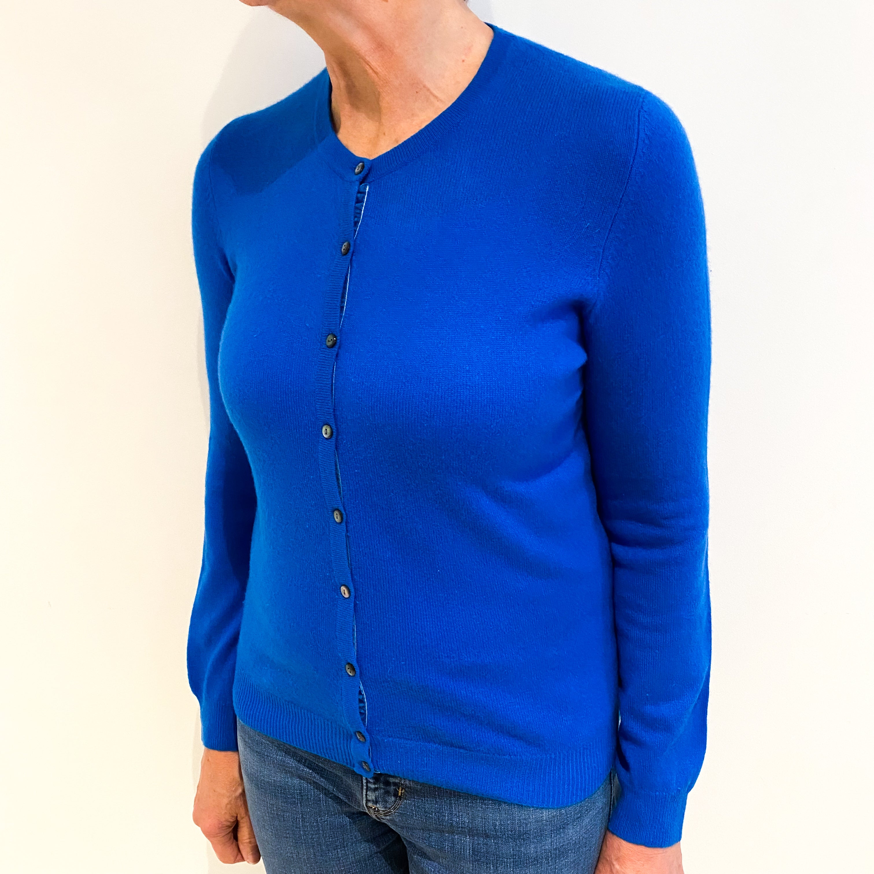 Electric Blue Cashmere Crew Neck Cardigan Medium