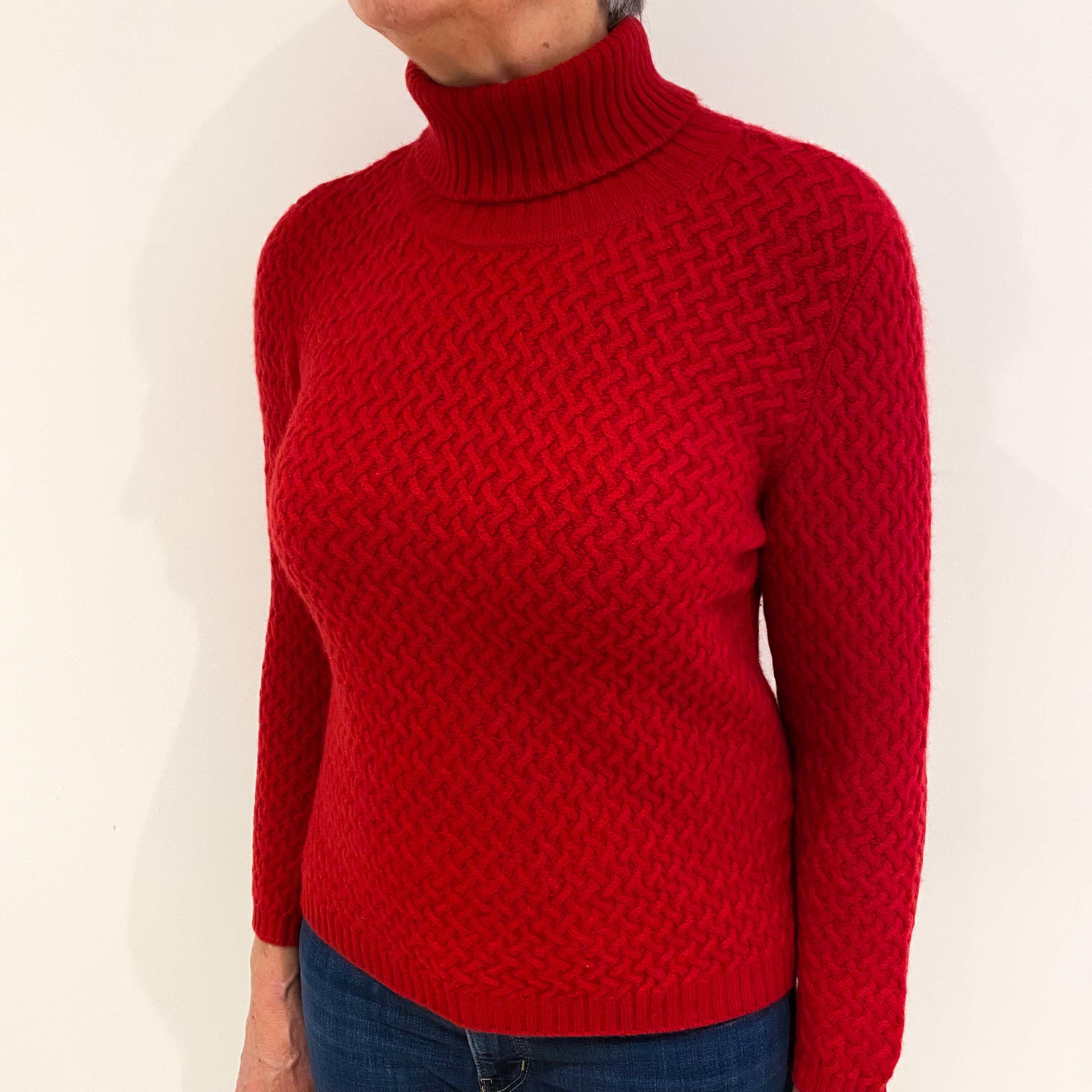 Post Box Red Cashmere Polo Neck Jumper Medium