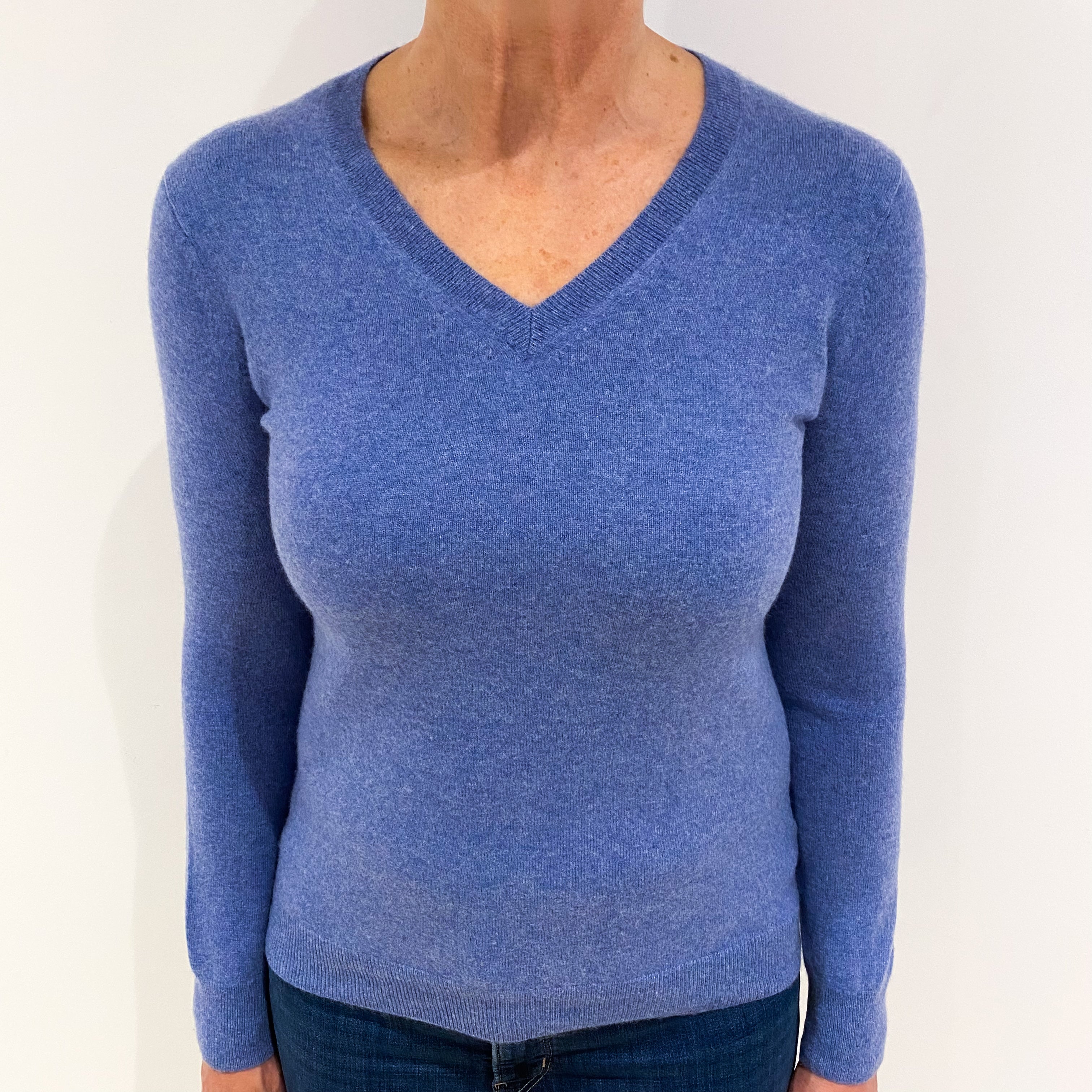 Airforce Blue Cashmere V Neck Jumper Medium