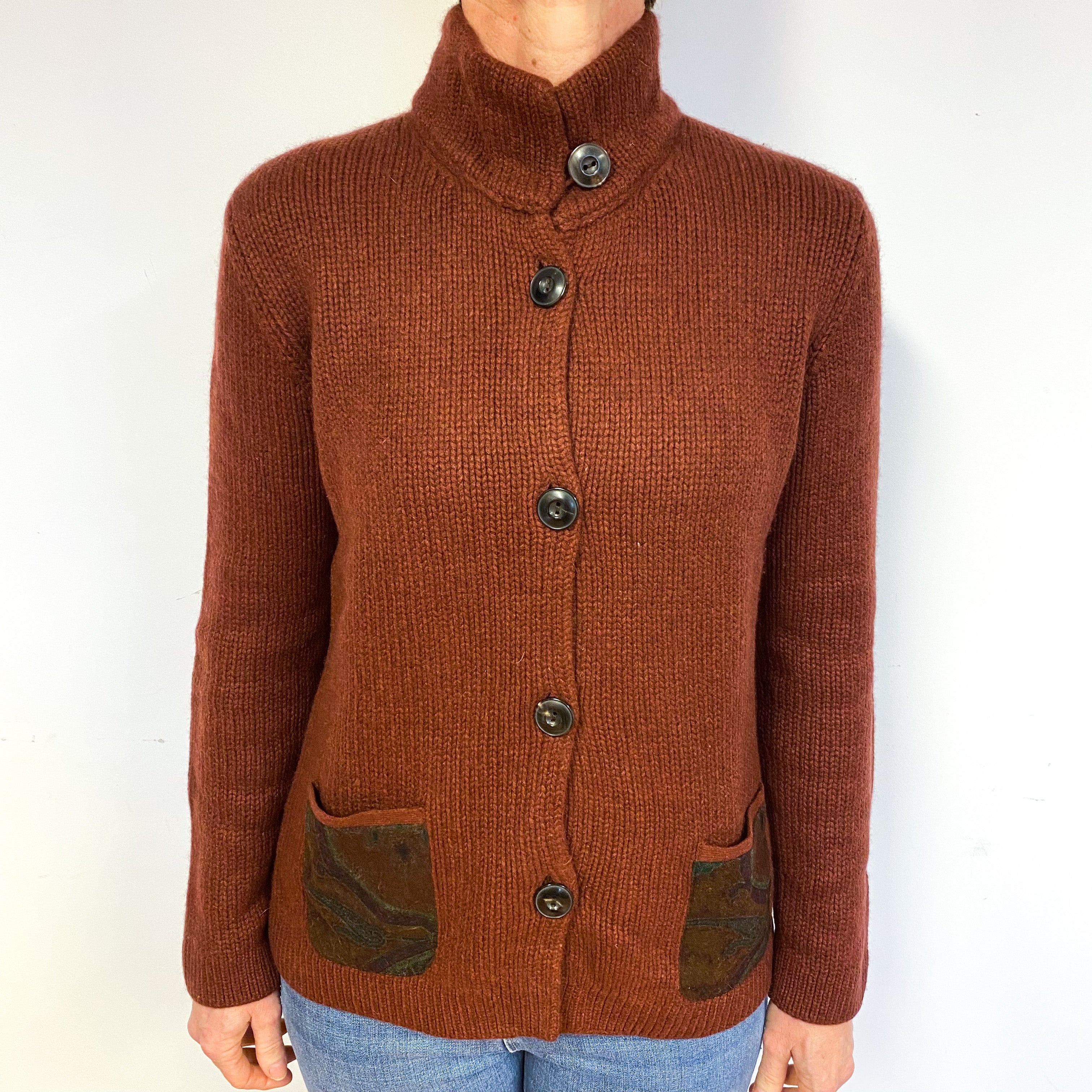 Dark Rust Brown Cashmere Cardigan Medium