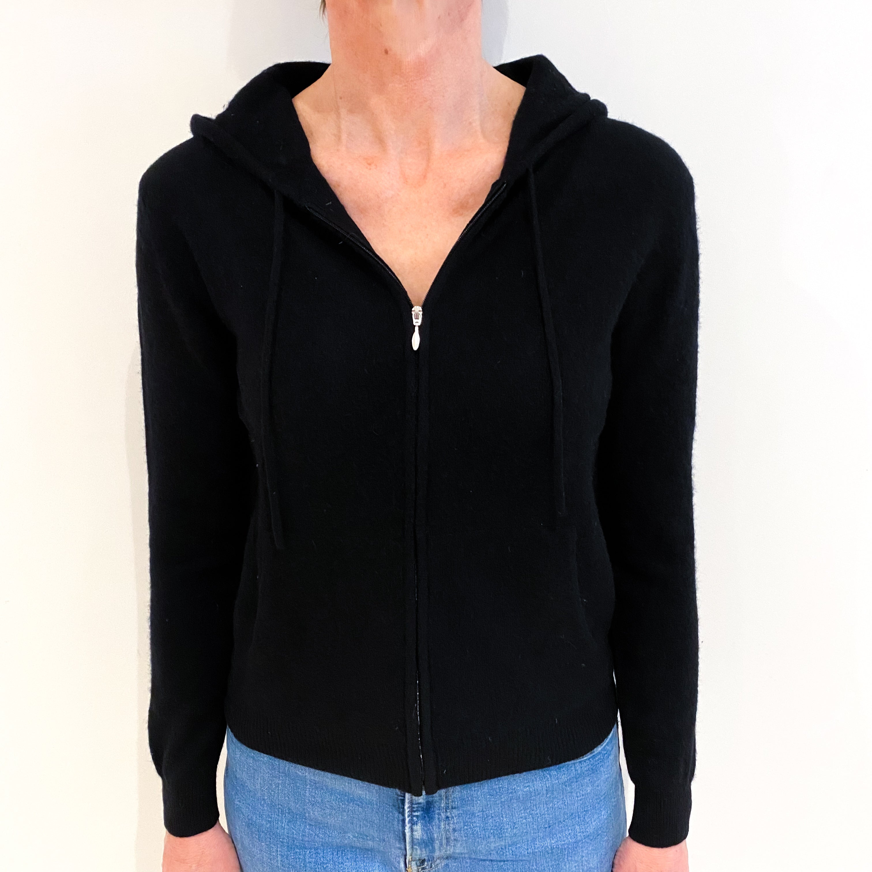 Black Cashmere Zip Up Hoodie Jumper With Pockets Small