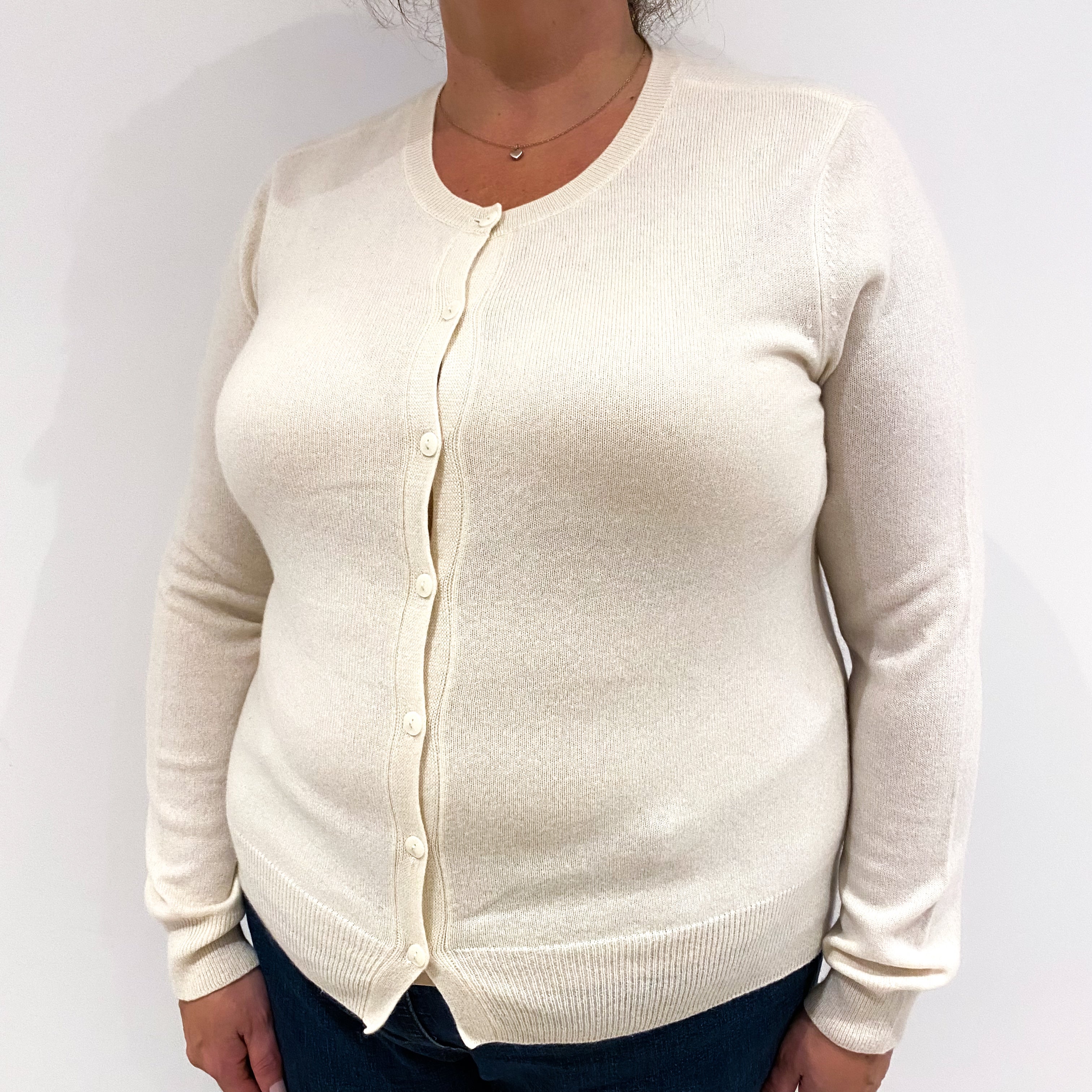 Cream Cashmere Crew Neck Cardigan Extra Large