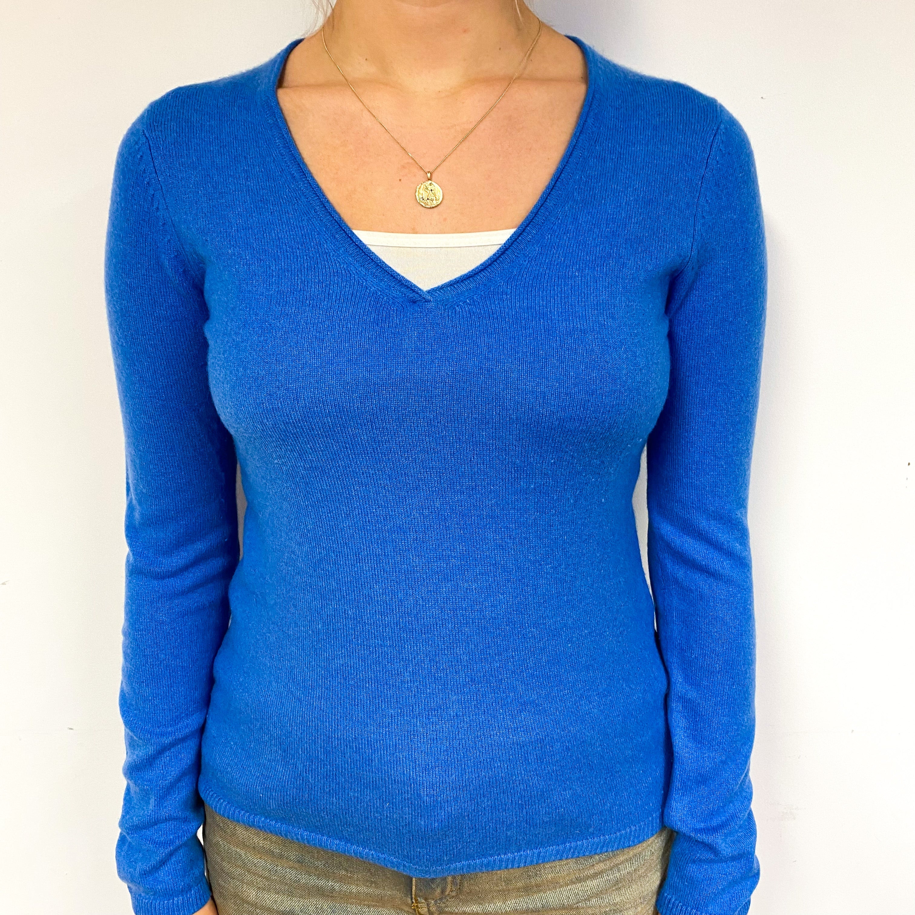 Tanzanite Blue Cashmere V-Neck Jumper Small